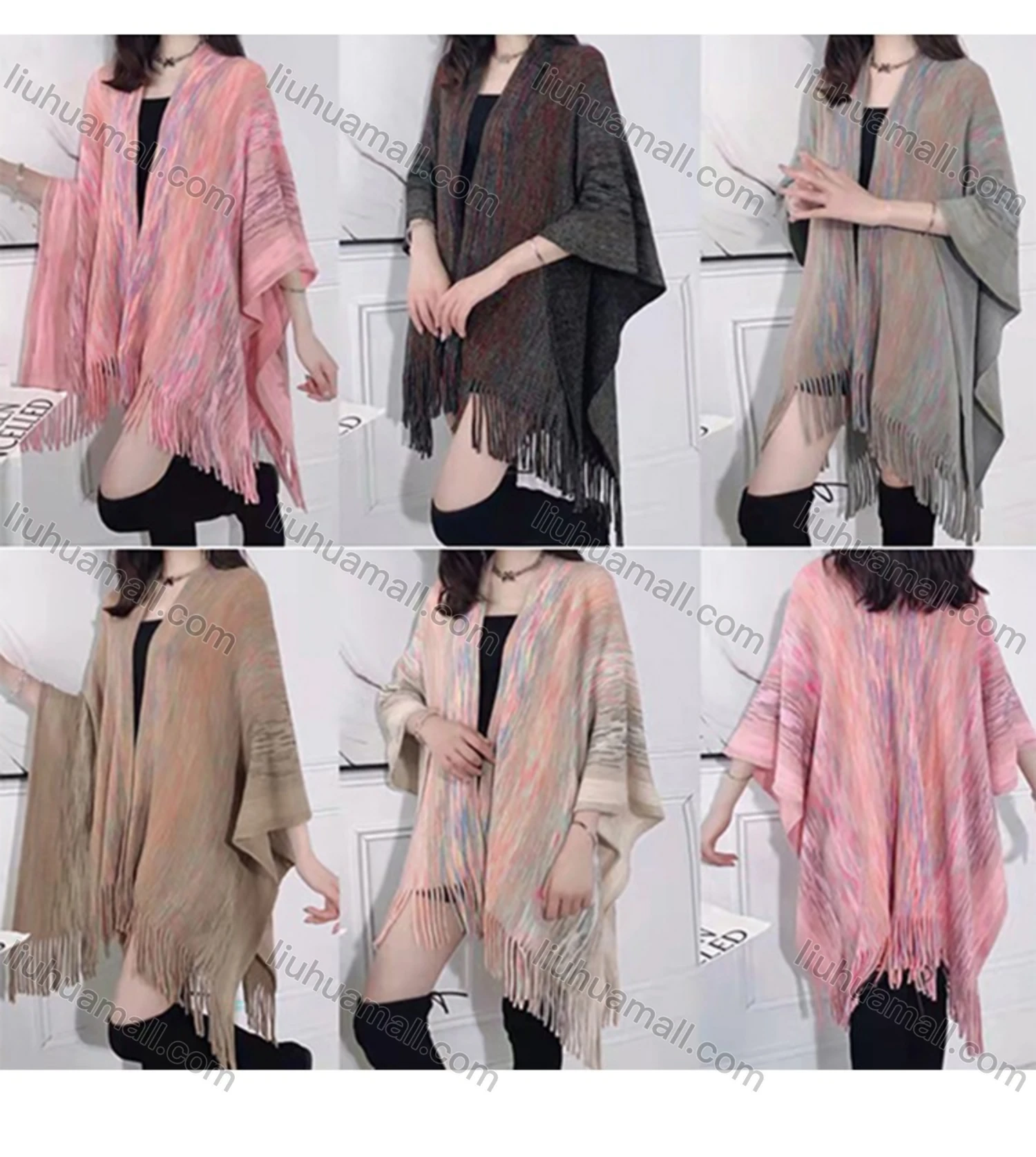Wholesale Women's Casual Open Front Marble Print Scarf Hem Shawl - Liuhuamall