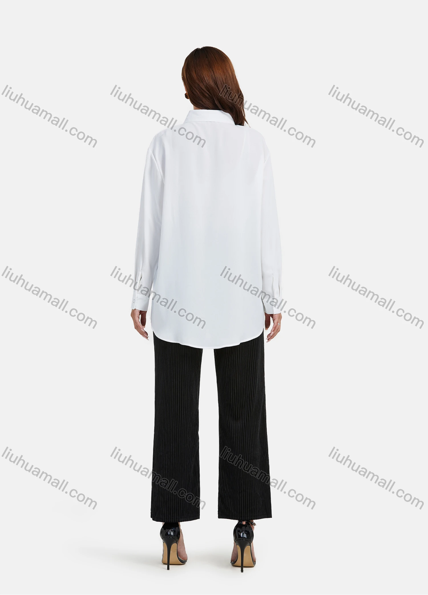 Wholesale Women's Casual Chain Print Splicing Tunic Button Down Long Sleeve Shirt - Liuhuamall