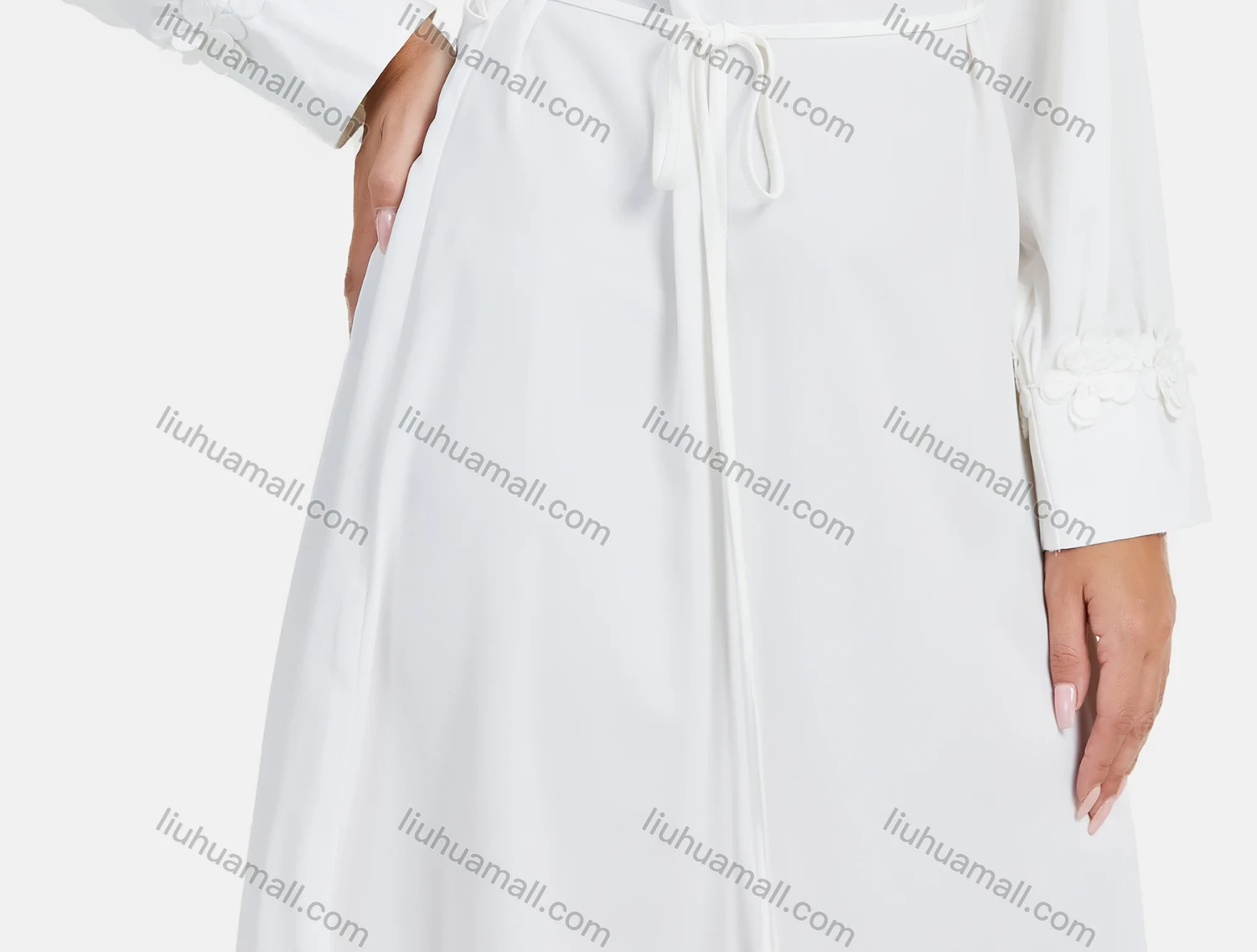 Wholesale Women's Casual Plain Mock Neck 3D Floral Ruched Long Sleeve Knee Length Dress With Belt - Liuhuamall