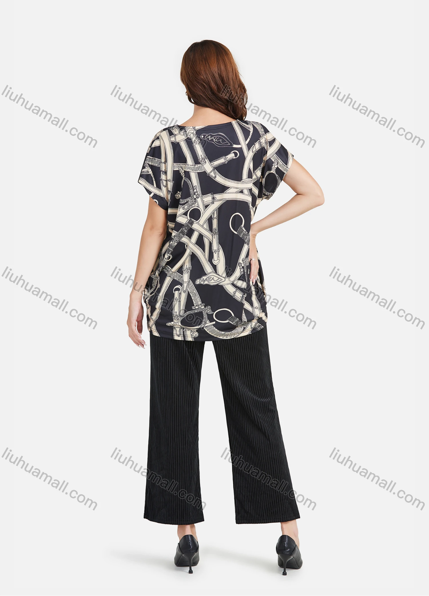 Wholesale Women's Casual Abstract Print Short Sleeve Round Neck Mid Length Blouse 2021-5# - Liuhuamall