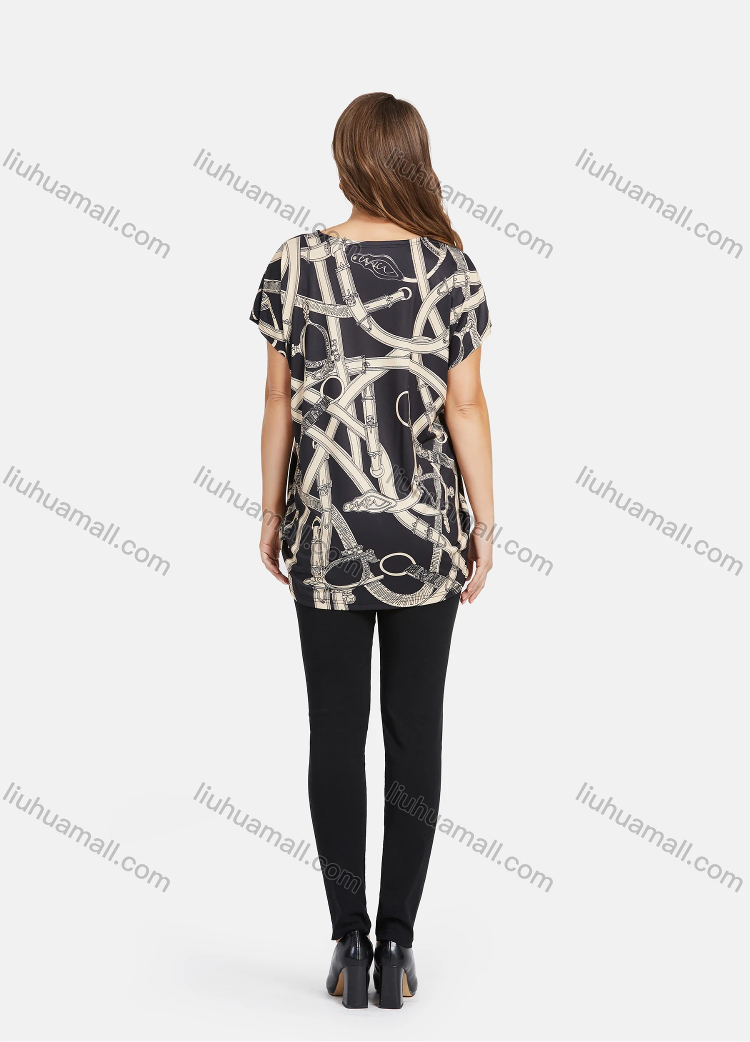 Wholesale Women's Casual Abstract Print Short Sleeve Round Neck Mid Length Blouse 2021-5# - Liuhuamall