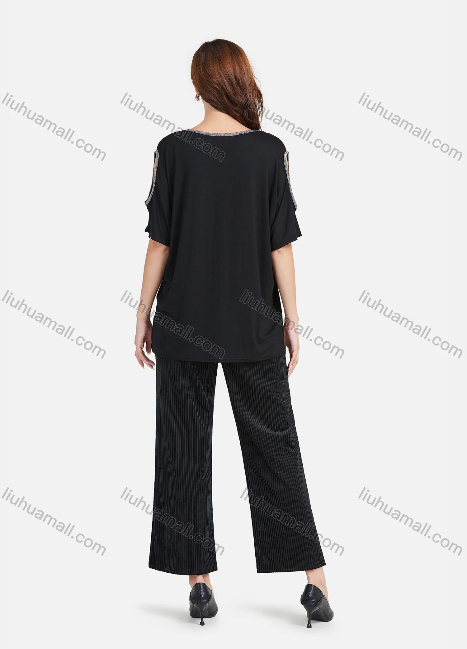 Wholesale Women's Casual Round Neck Cartoon Rhinestone Cold Shoulder Top - Liuhuamall