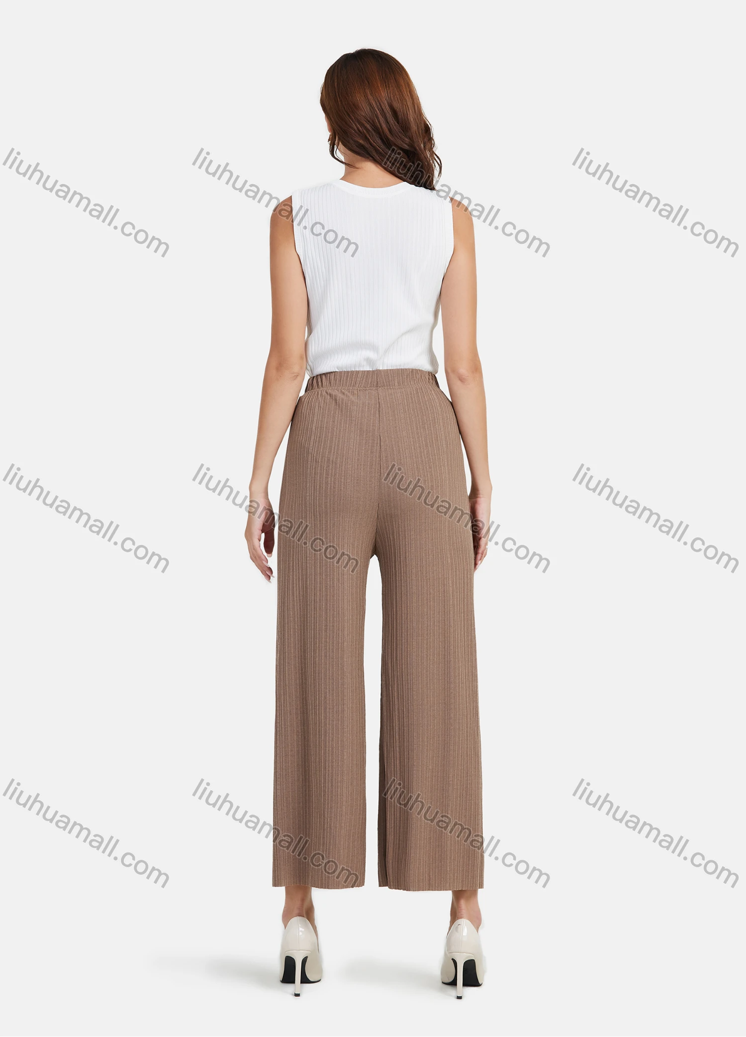 Wholesale Women's Casual Plain High Waist Letter Embroidery Wide Leg Pants - Liuhuamall