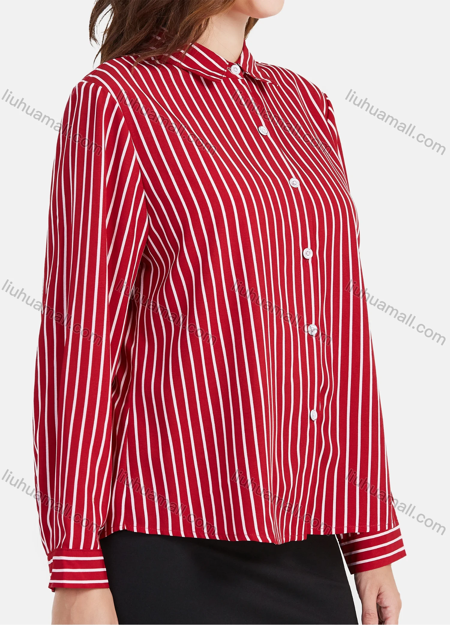 Wholesale Women's Casul Striped Print Long Sleeve Button Down Shirt - Liuhuamall