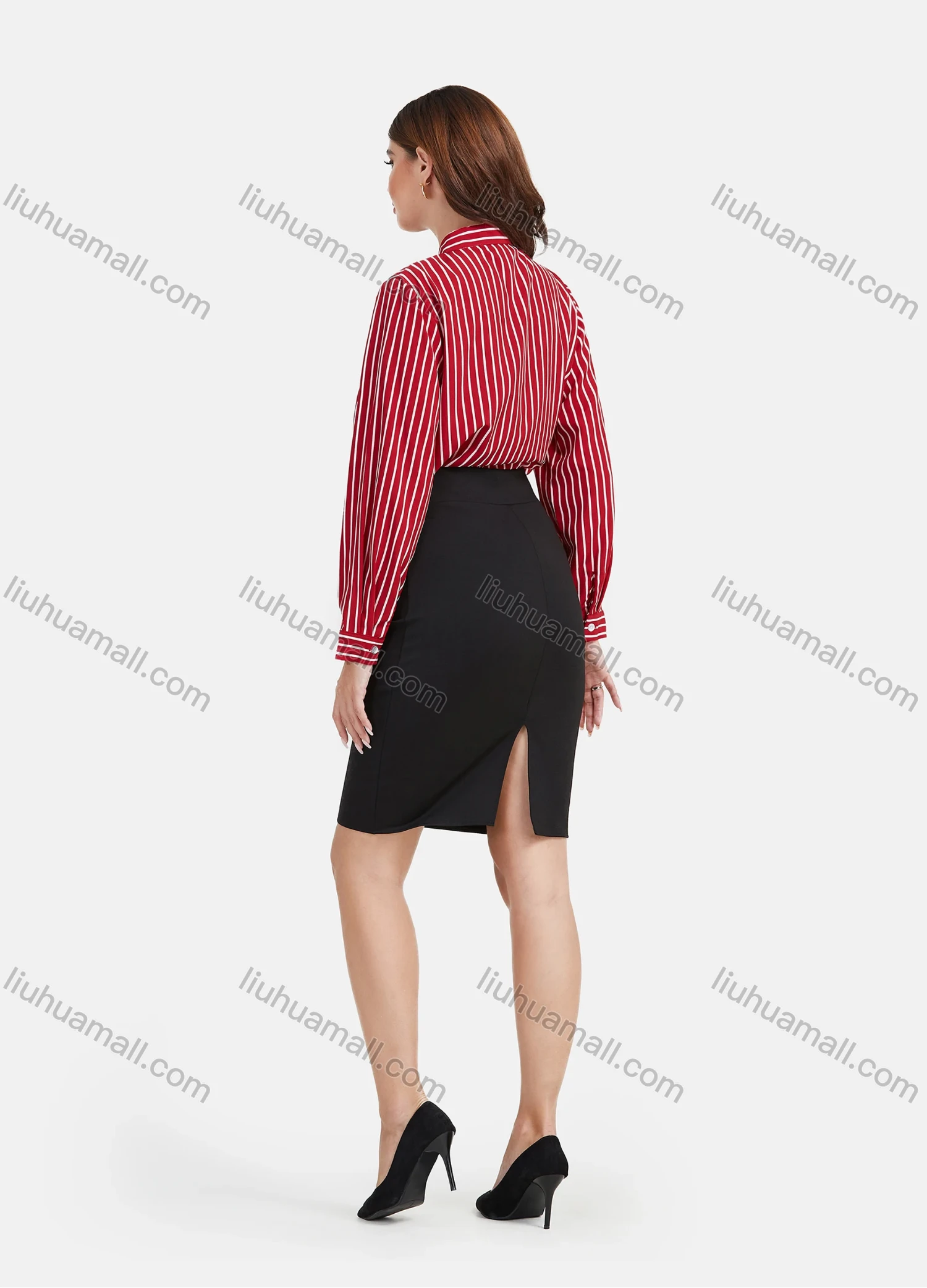 Wholesale Women's Casul Striped Print Long Sleeve Button Down Shirt - Liuhuamall
