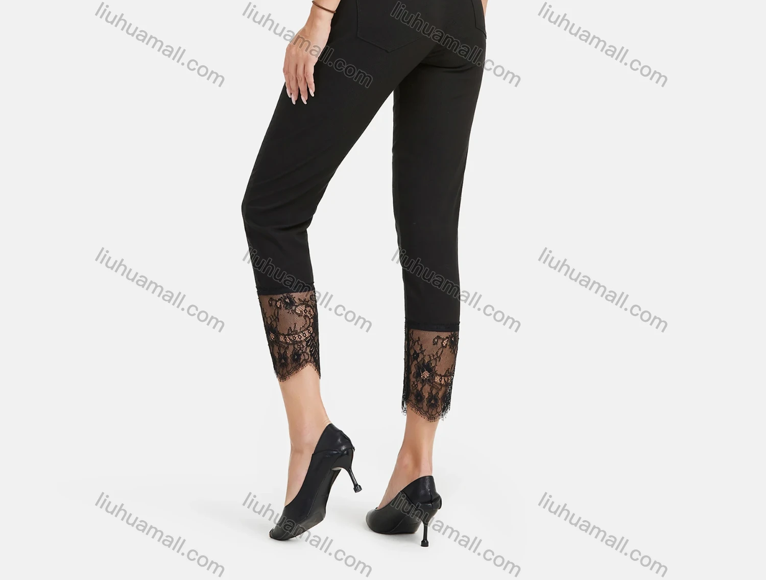 Wholesale Women's Autumn Solid Button Closure Floral Lace Casual Pencil Pants - Liuhuamall