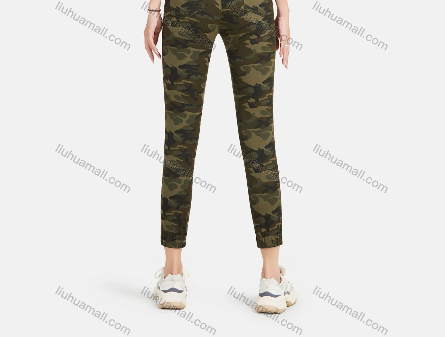 Wholesale Women's Autumn Camo Drawstring Waist Casual Cropped Pants - Liuhuamall
