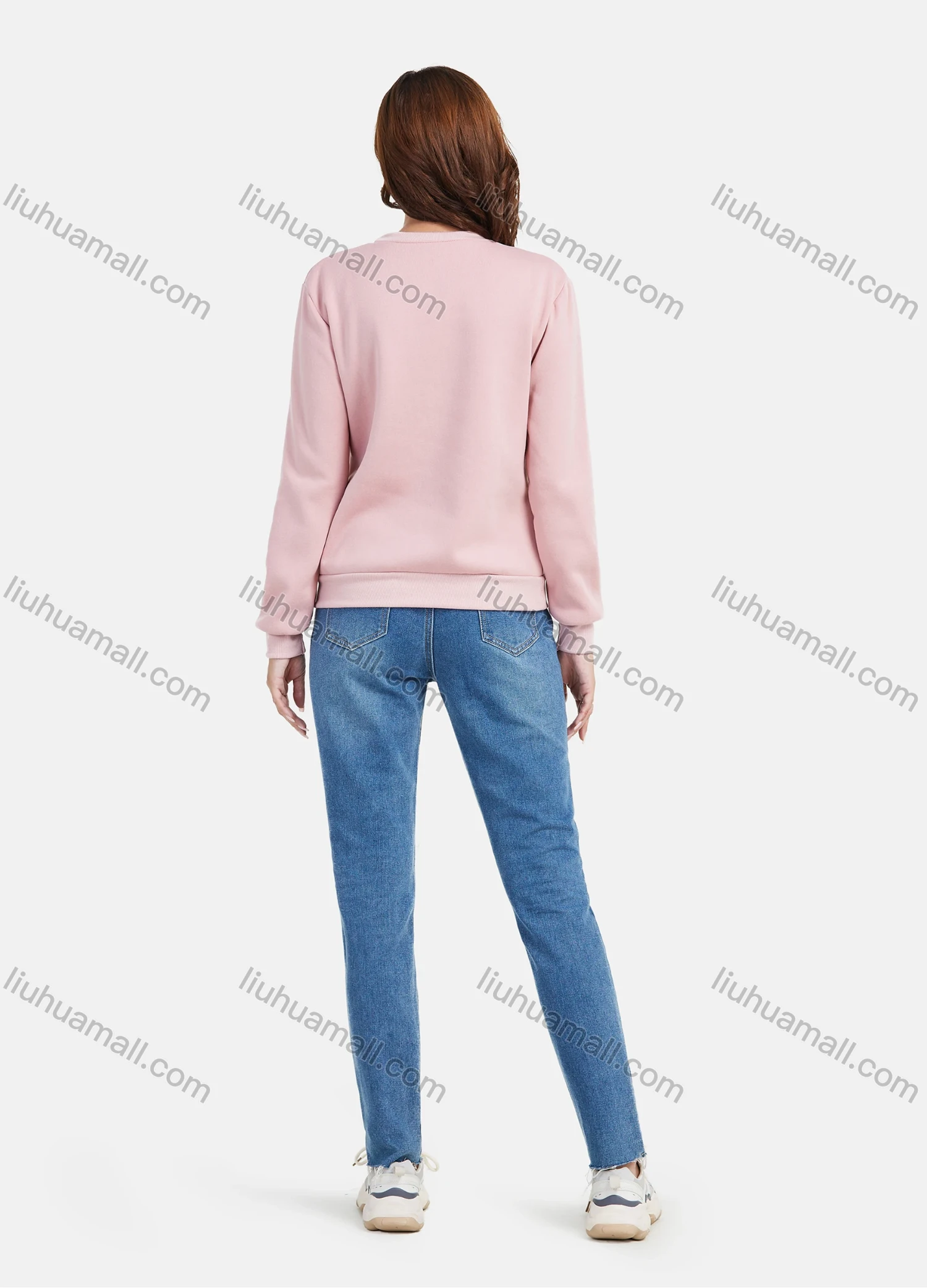 Wholesale Women's Casual Fleece Rhinestone Letters Round Neck Long Sleeve Pullover Sweatshirt - Liuhuamall