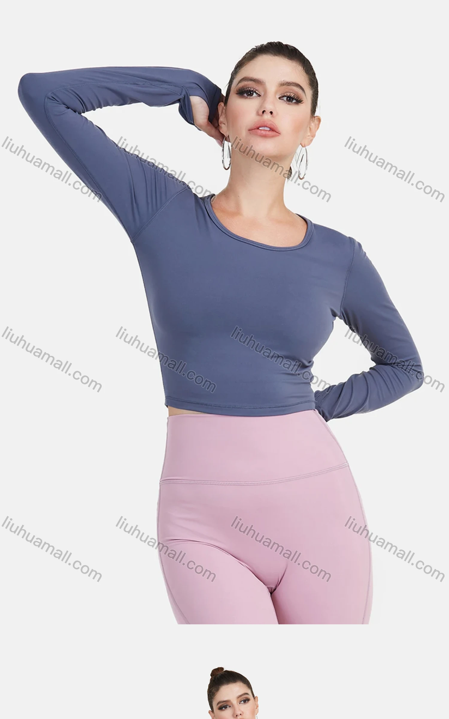Wholesale Women's Sporty Plain Crew Neck Long Sleeve Training Crop Top - Liuhuamall