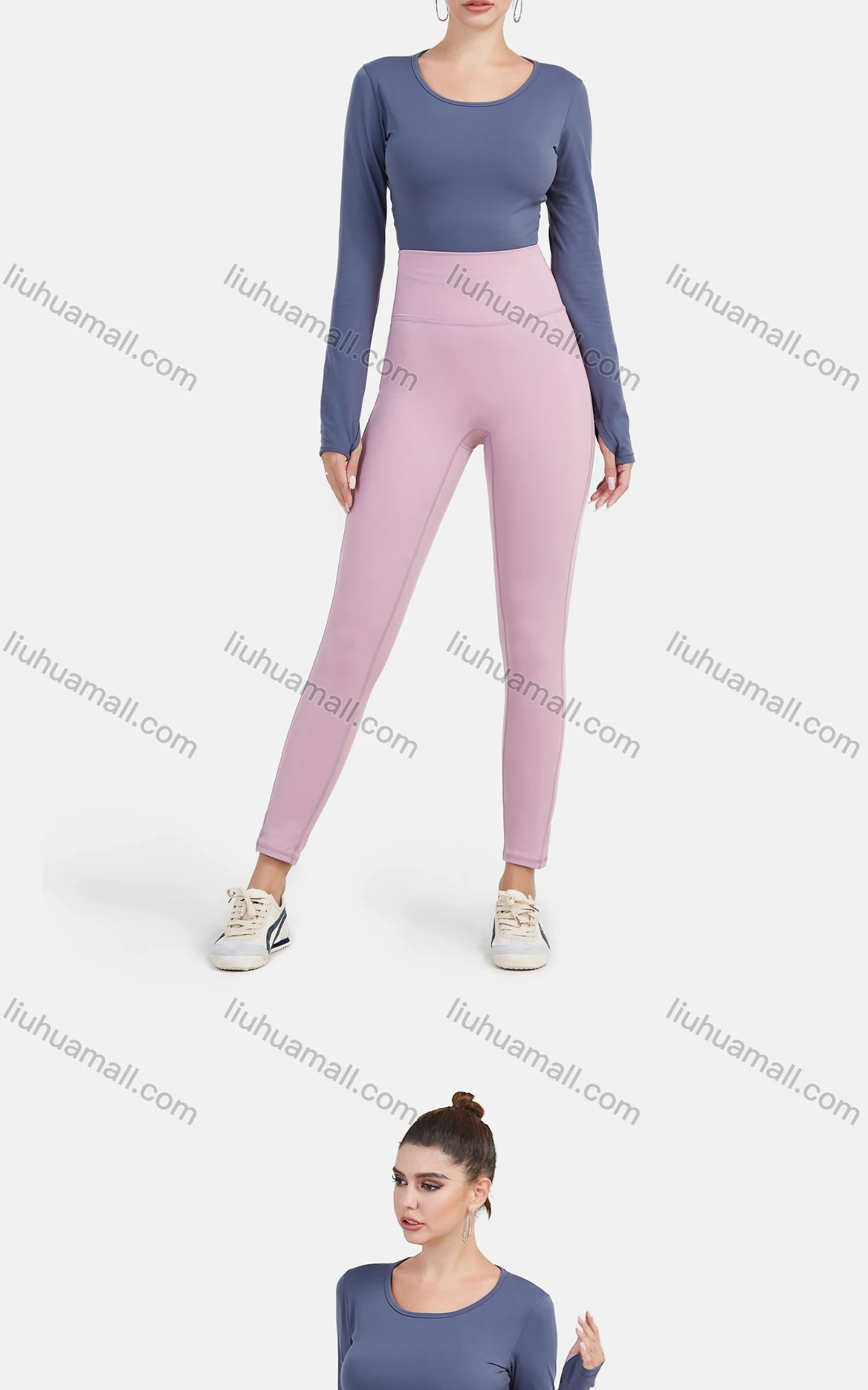 Wholesale Women's Plain Sporty Workout High Waist 7/8 Leggings - Liuhuamall