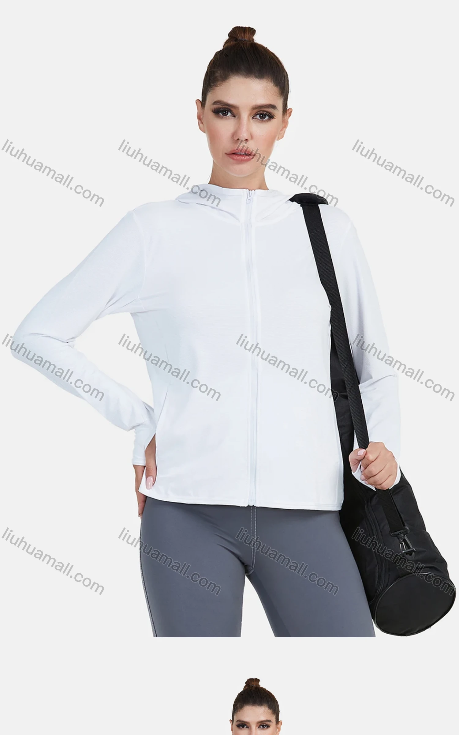 Wholesale Women's Sporty Hooded Plain Long Sleeve Zipper Training Jacket - Liuhuamall