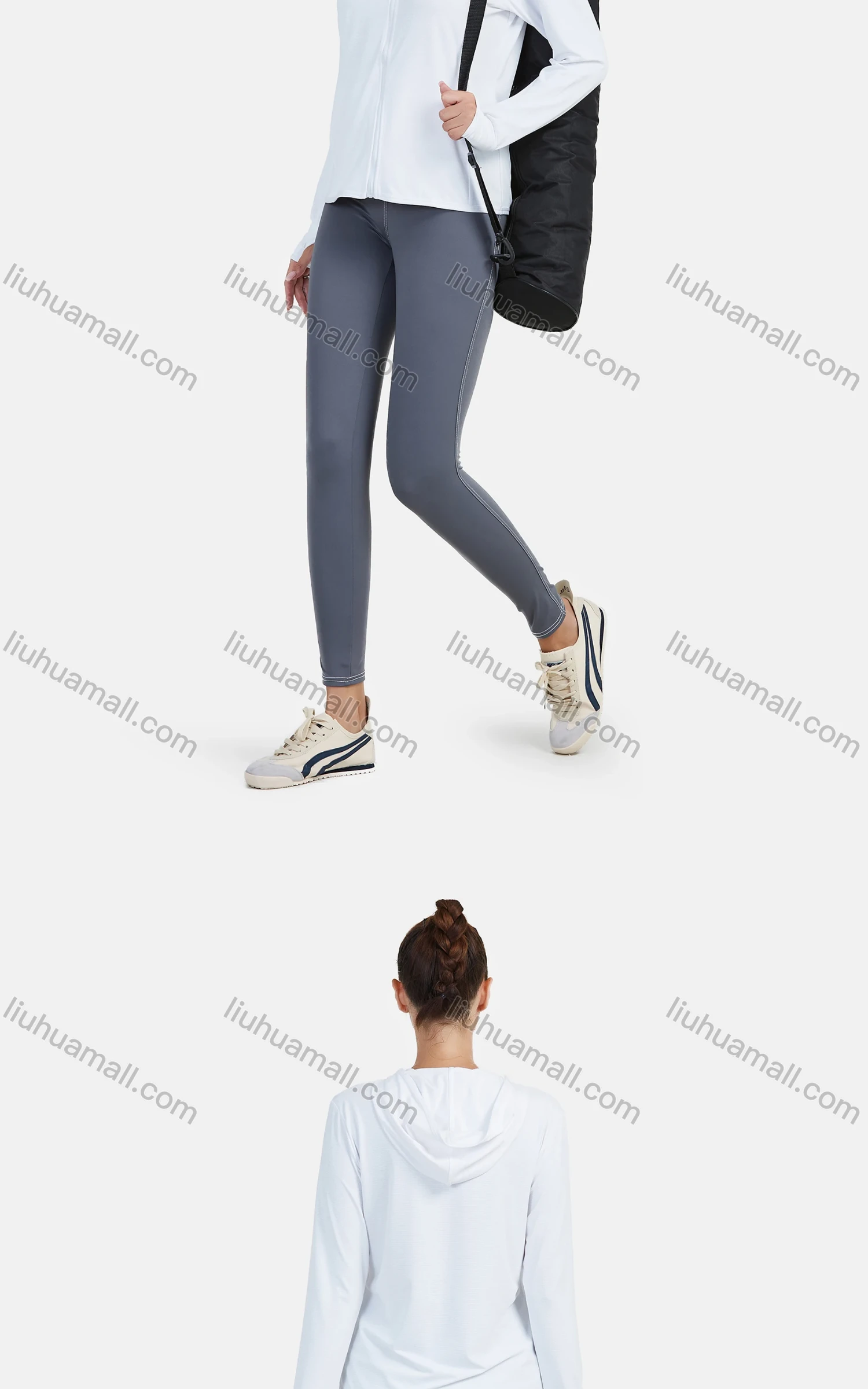 Wholesale Women's Sporty Hooded Plain Long Sleeve Zipper Training Jacket - Liuhuamall