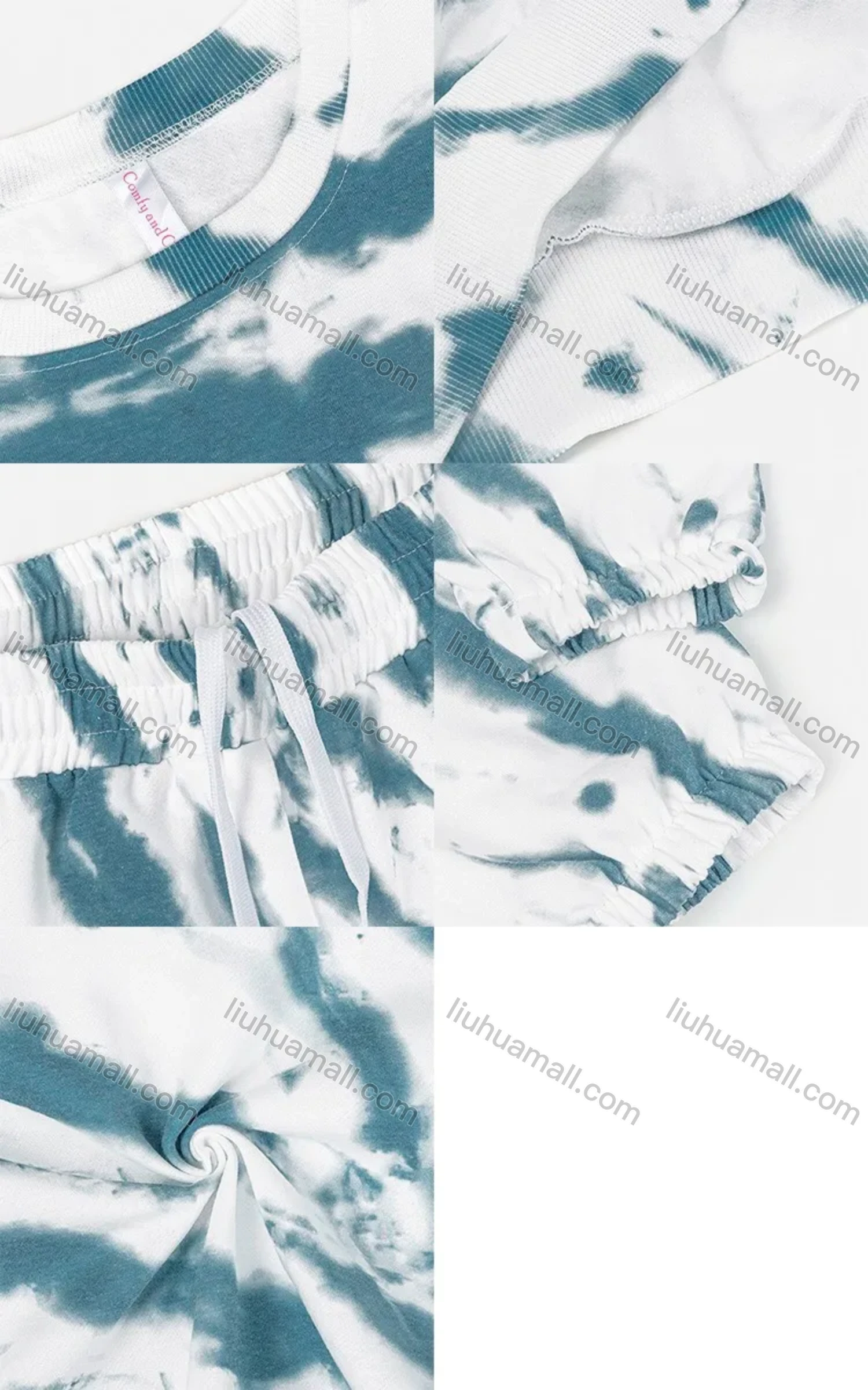 Wholesale Women's Casual Round Neck Tie Dye Drop Shoulder Pullover Sweatshirt & Pants 2 Piece Set - Liuhuamall