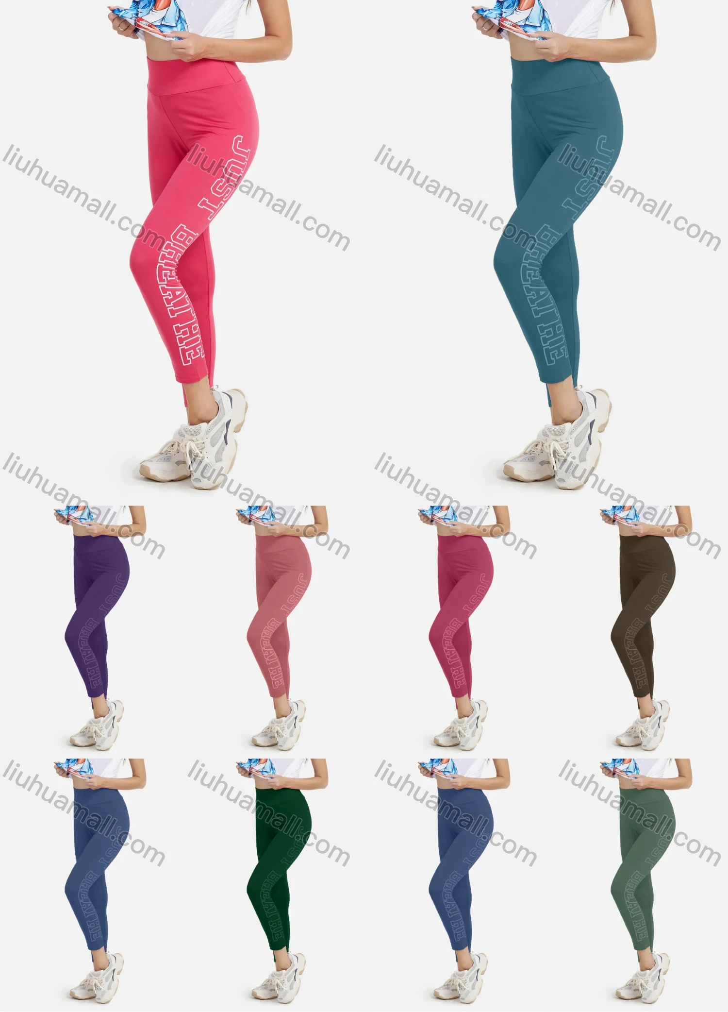 Wholesale Women's Casual Elastic High Waist Letter Print Sporty Leggings - Liuhuamall