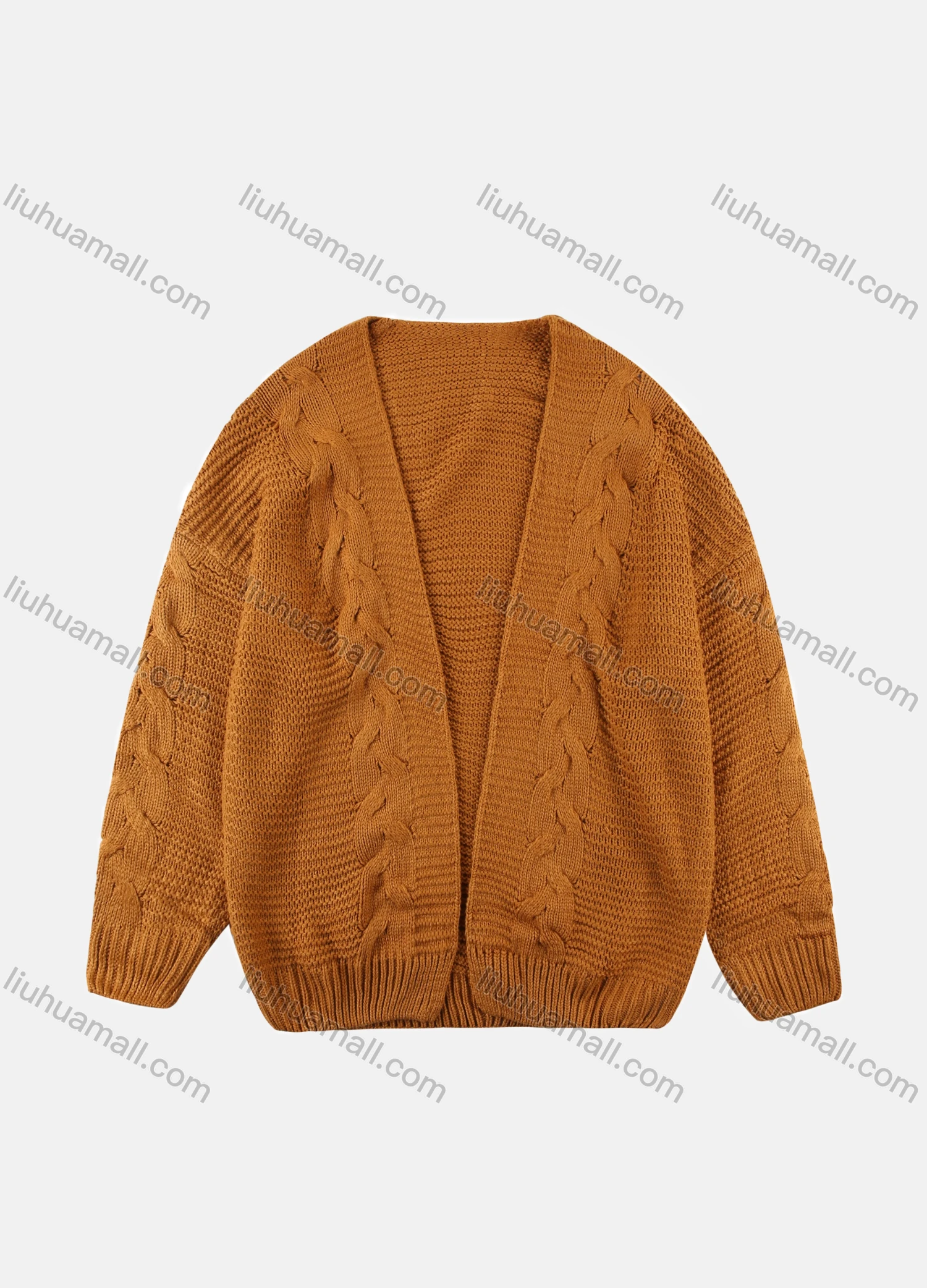 Wholesale Women's Casual Long Sleeve Cable Knit Plain Sweater Cardigan - Liuhuamall