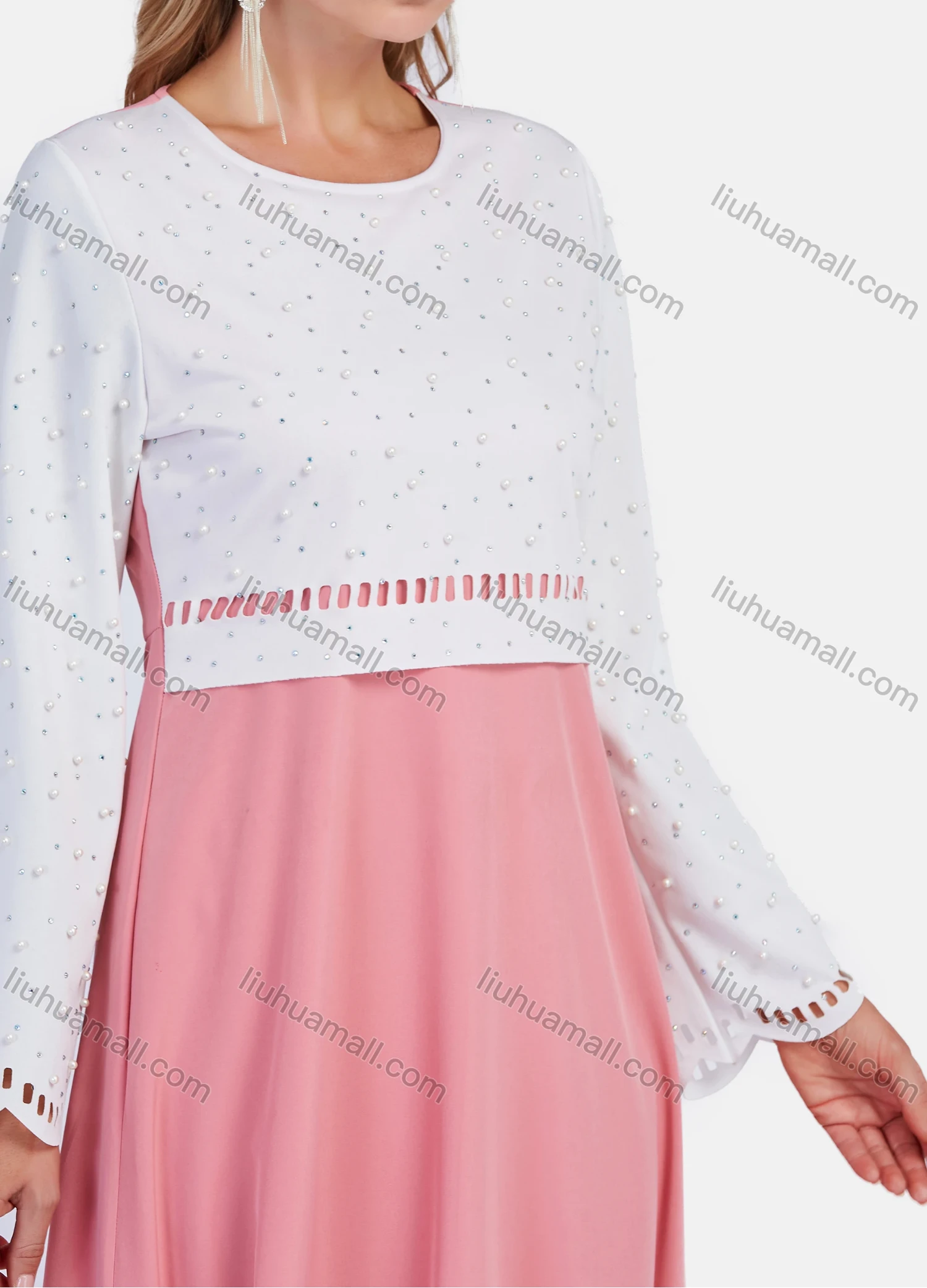 Wholesale Women's Elegent Hollow Out Beaded A Line Maxi Dress - Liuhuamall