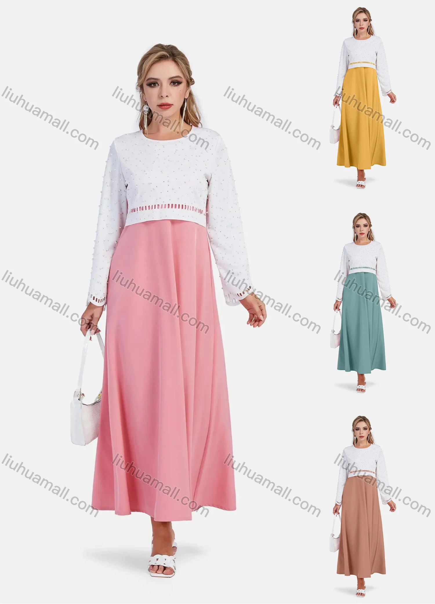 Wholesale Women's Elegent Hollow Out Beaded A Line Maxi Dress - Liuhuamall