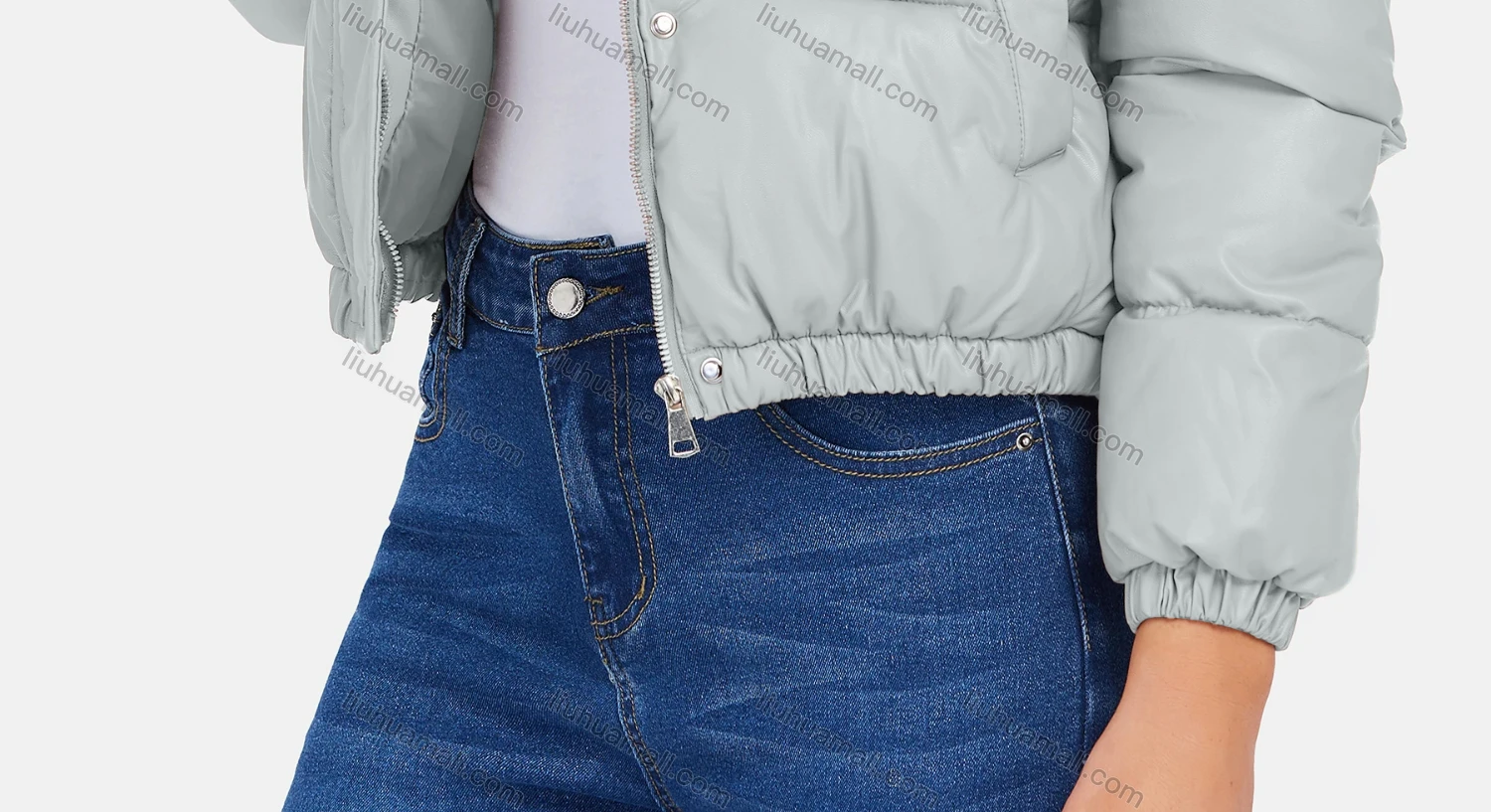 Wholesale Women's Casual Zipper Plain Hooded Crop Leather Jacket - Liuhuamall