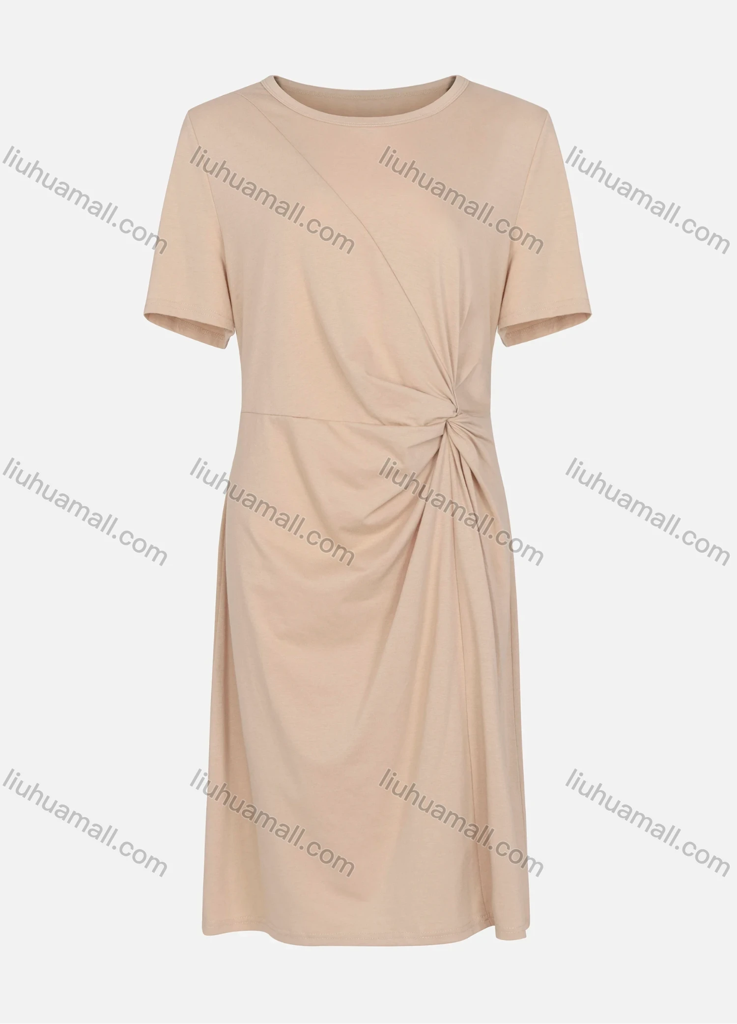 Wholesale Women's Casual Plain Round Neck Short Sleeve Twist Tee Dress - Liuhuamall