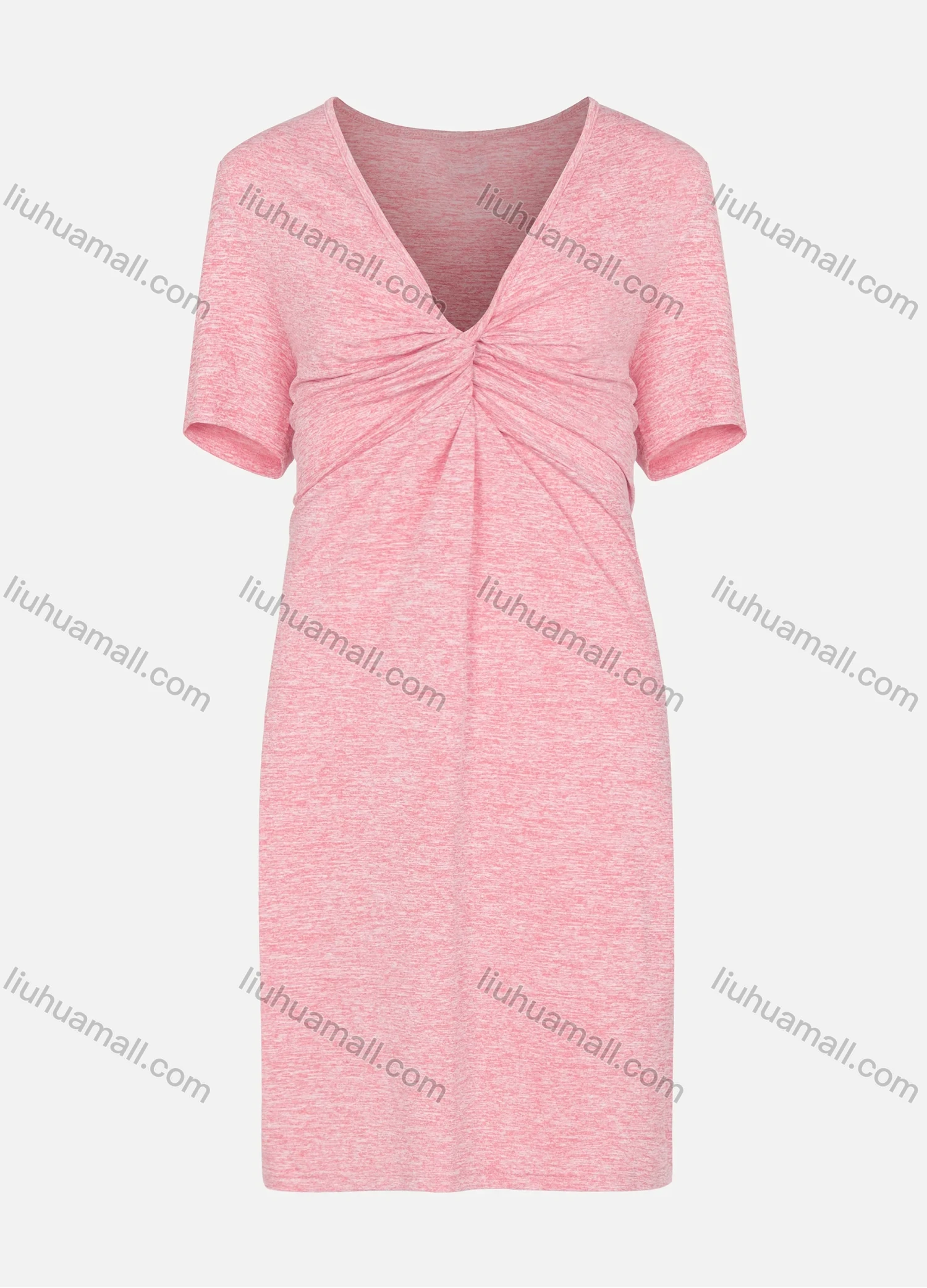 Wholesale Women's Space Dye Short Sleeve Deep V Neck Twist Front Casual Short Dress - Liuhuamall