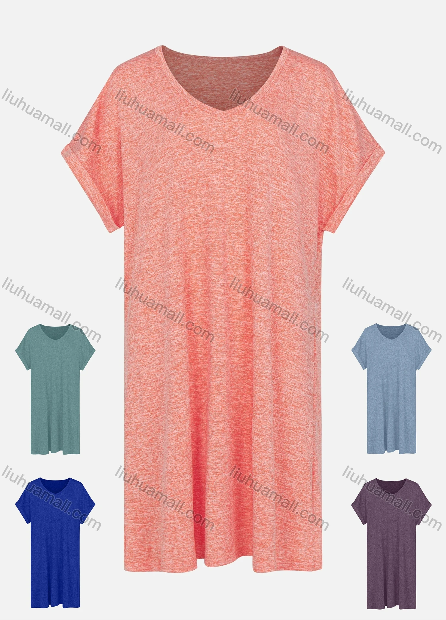 Wholesale Women's Casual Space Dye Short Sleeve V Neck Casual Midi T-shirt Dress - Liuhuamall