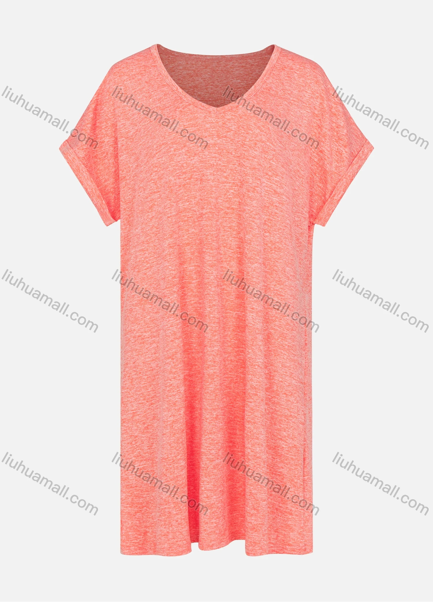 Wholesale Women's Casual Space Dye Short Sleeve V Neck Casual Midi T-shirt Dress - Liuhuamall