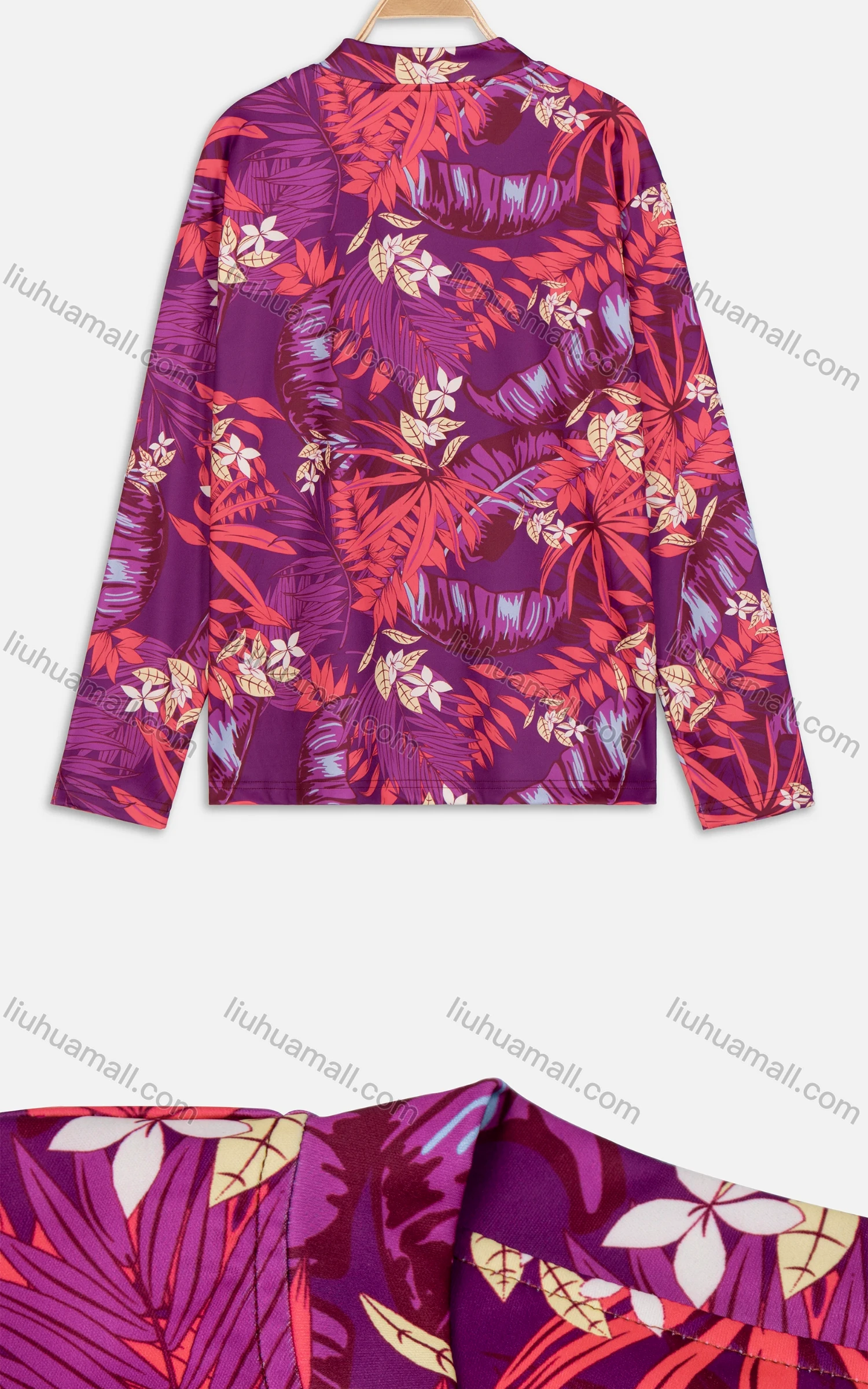 Wholesale Women's Spring/Fall Leaf Print Zip Up Long Sleeve Casual Jacket - Liuhuamall