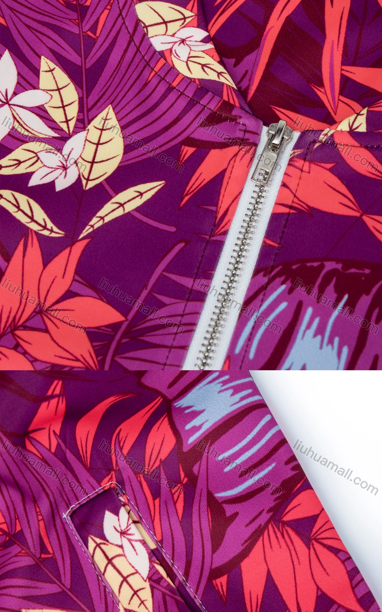 Wholesale Women's Spring/Fall Leaf Print Zip Up Long Sleeve Casual Jacket - Liuhuamall