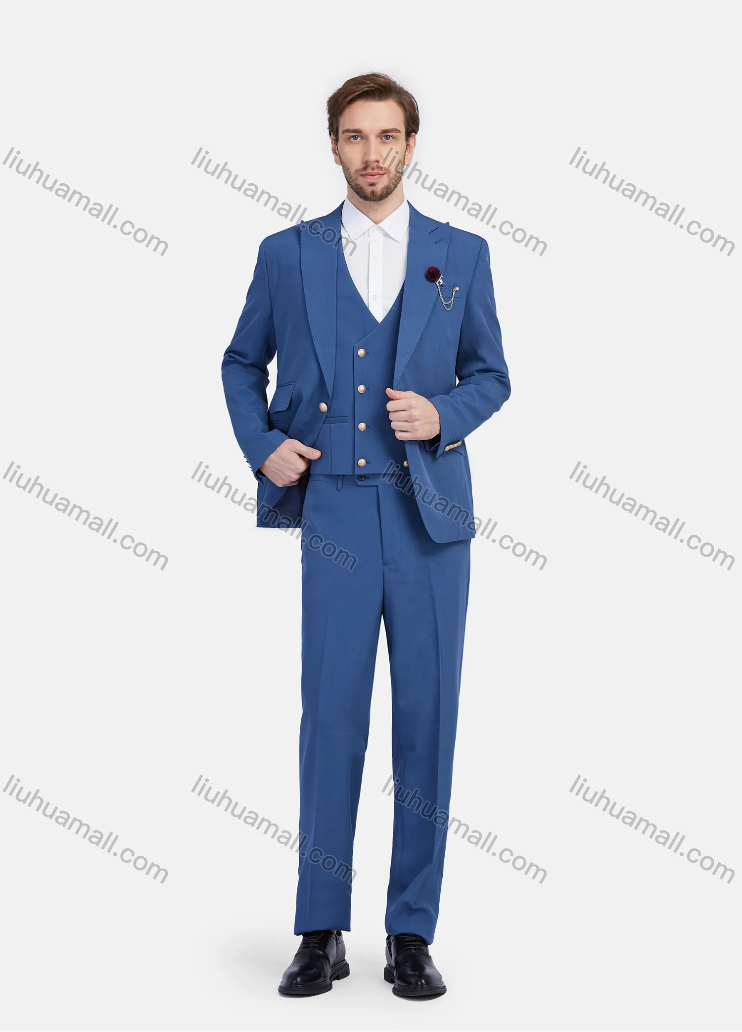Wholesale Men's Business Lapel One Button Plain Suit Jacket With Waistcoat 3 Piece Set - Liuhuamall