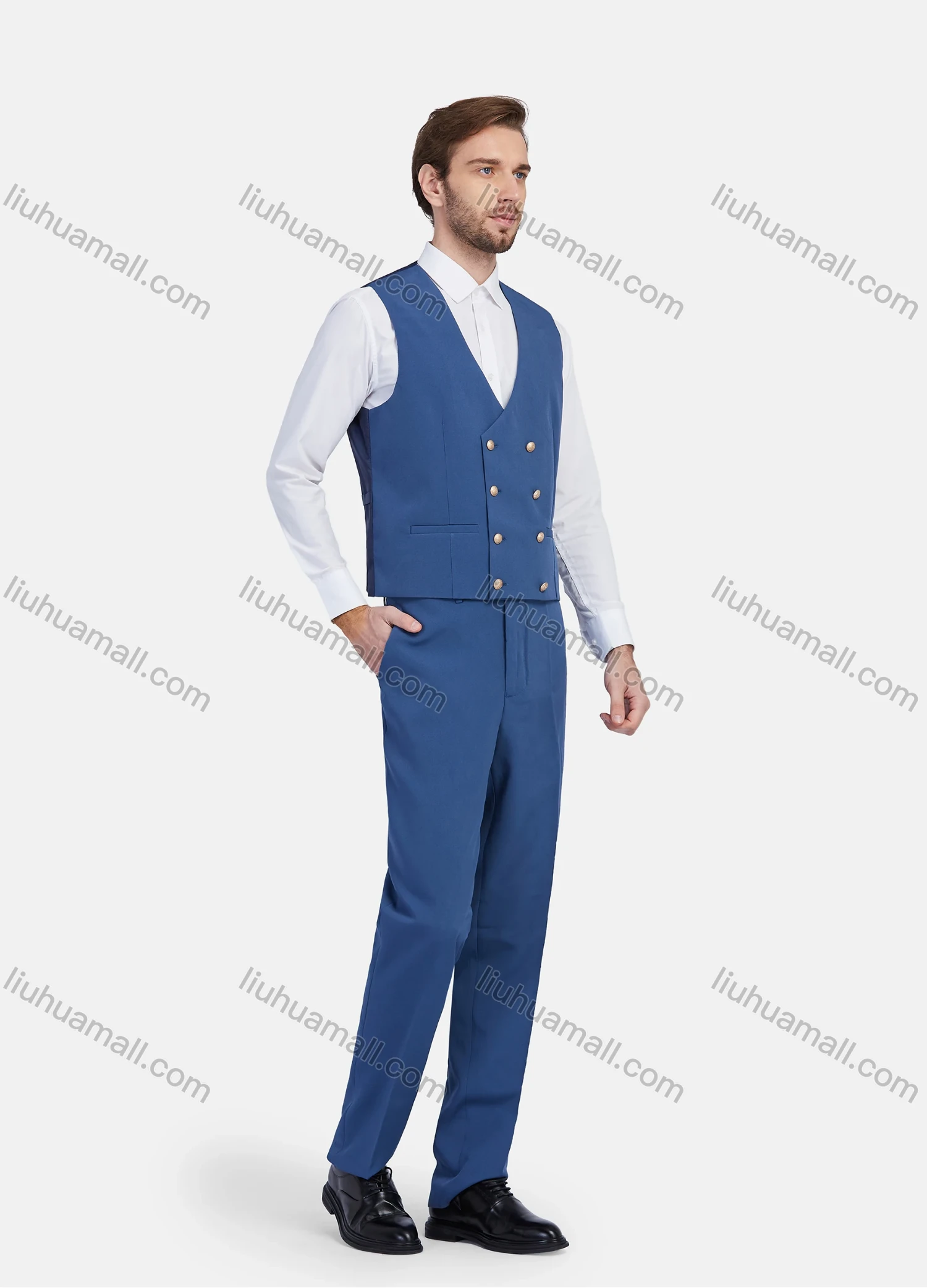 Wholesale Men's Business Lapel One Button Plain Suit Jacket With Waistcoat 3 Piece Set - Liuhuamall