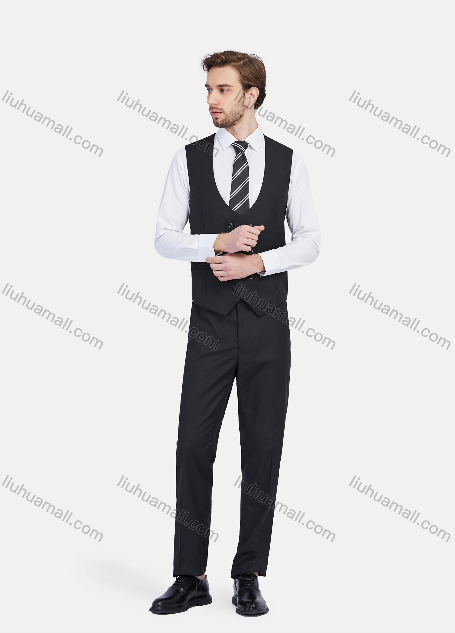 Wholesale Men's Business Lapel One Button Plaid Basics Blazer With Waistcoat 3 Piece Suit Set - Liuhuamall