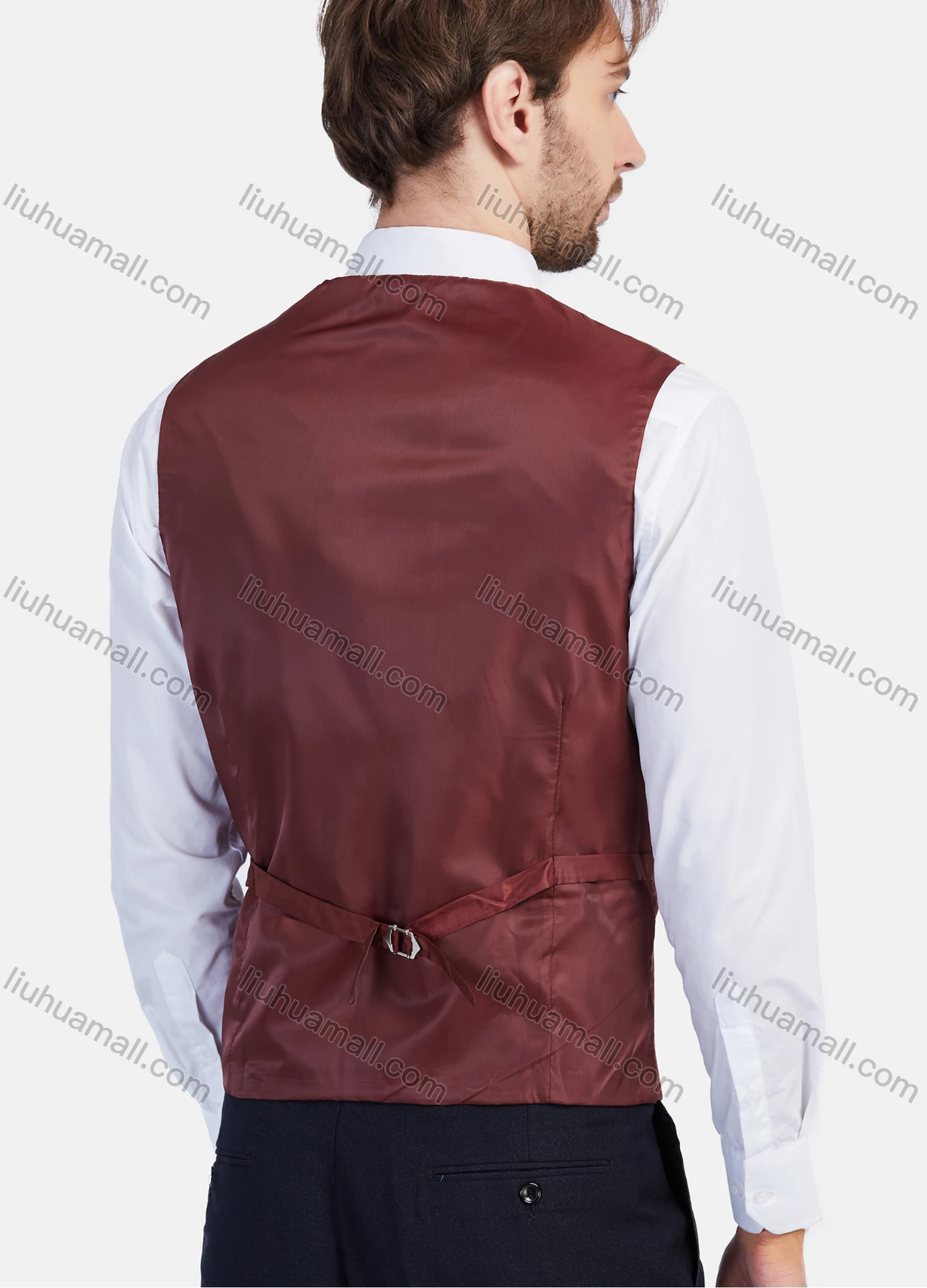 Wholesale Men's Formal Business Plaid Print Lapel Double Breasted Suit Jacket With Waistcoat 3 Piece Set - Liuhuamall