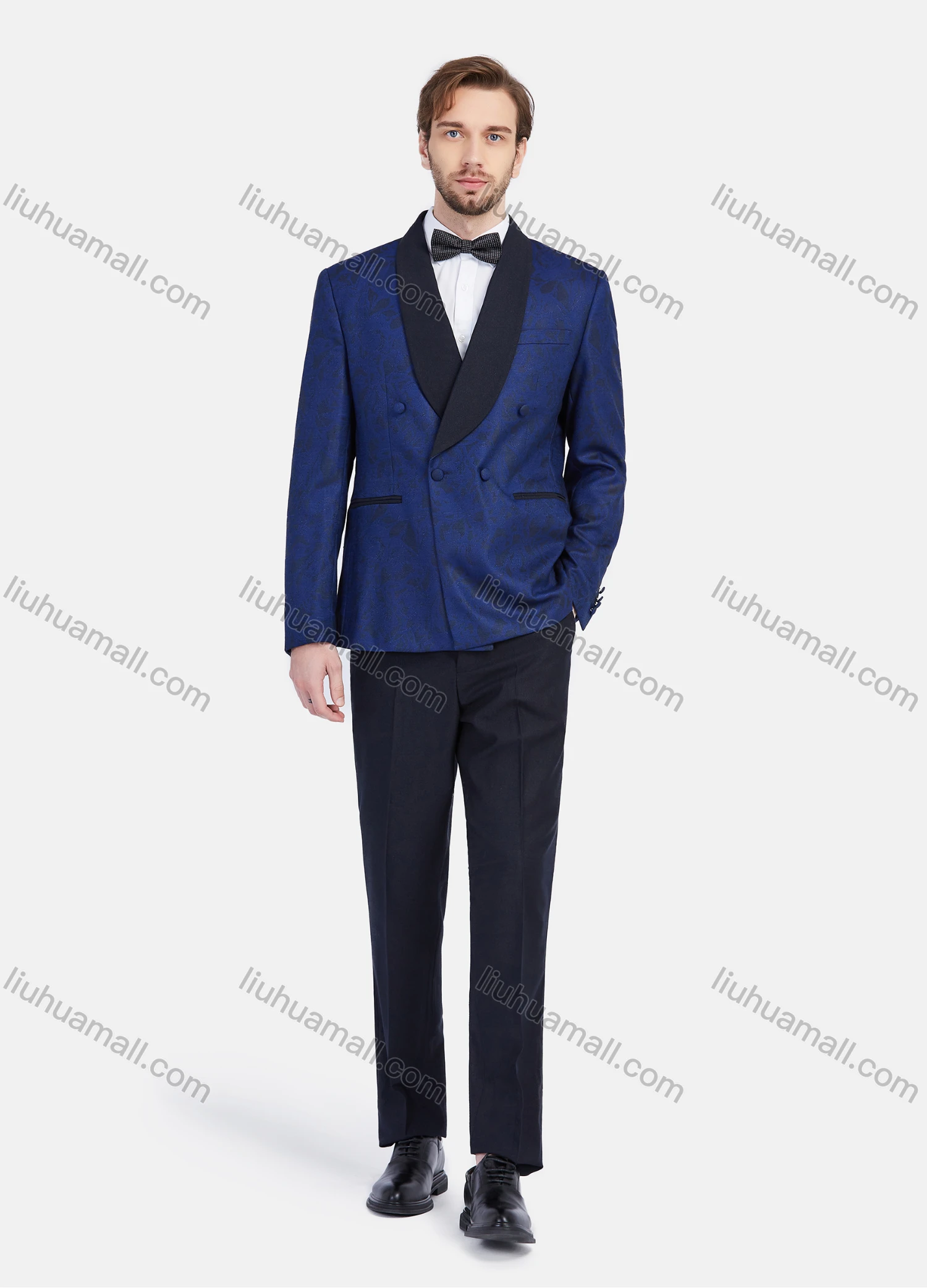 Wholesale Men's Formal Business Contrast Color Double Breasted Lapel Suit Jacket With Waistcoat 3 Piece Set - Liuhuamall