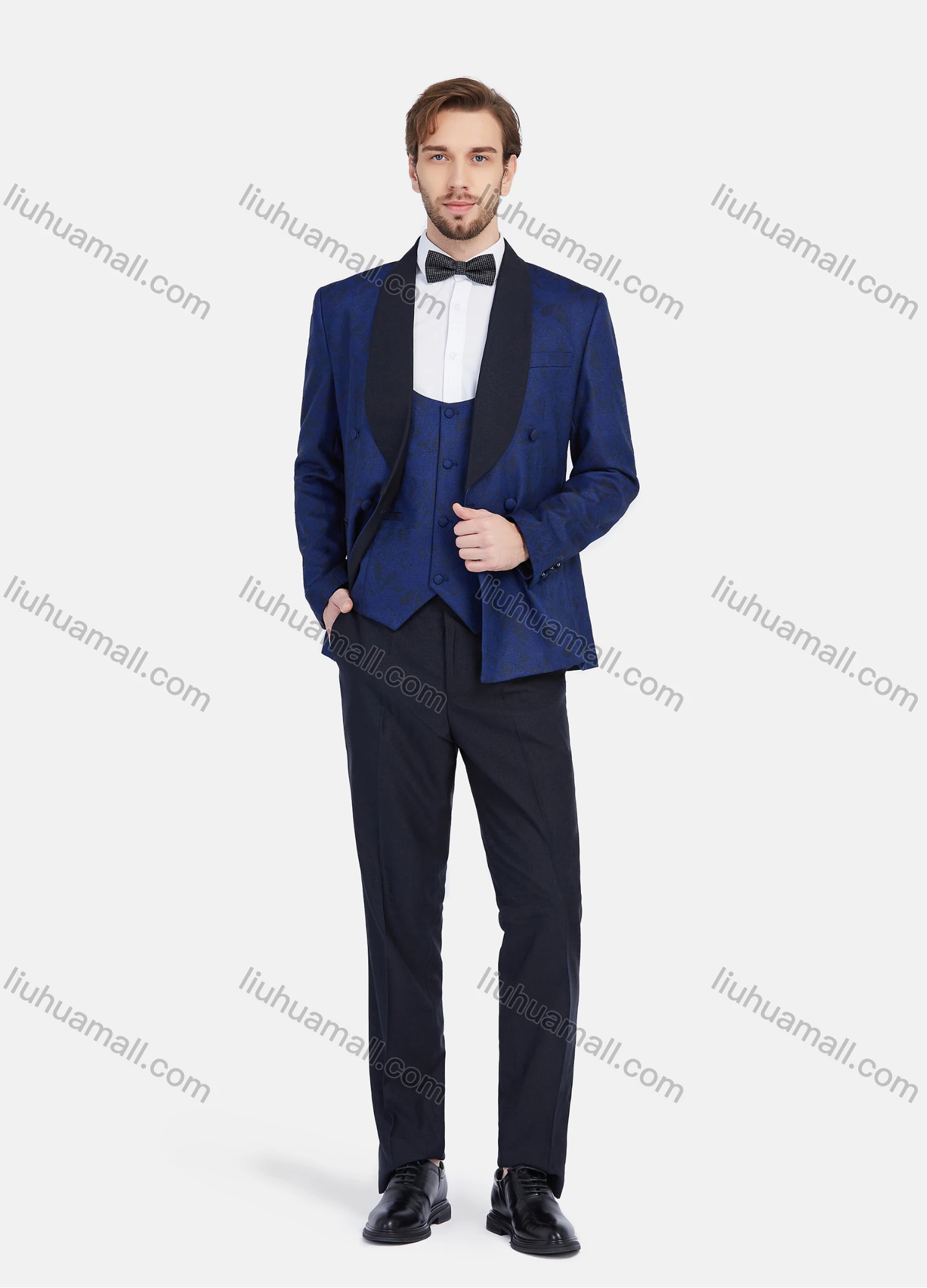 Wholesale Men's Formal Business Contrast Color Double Breasted Lapel Suit Jacket With Waistcoat 3 Piece Set - Liuhuamall