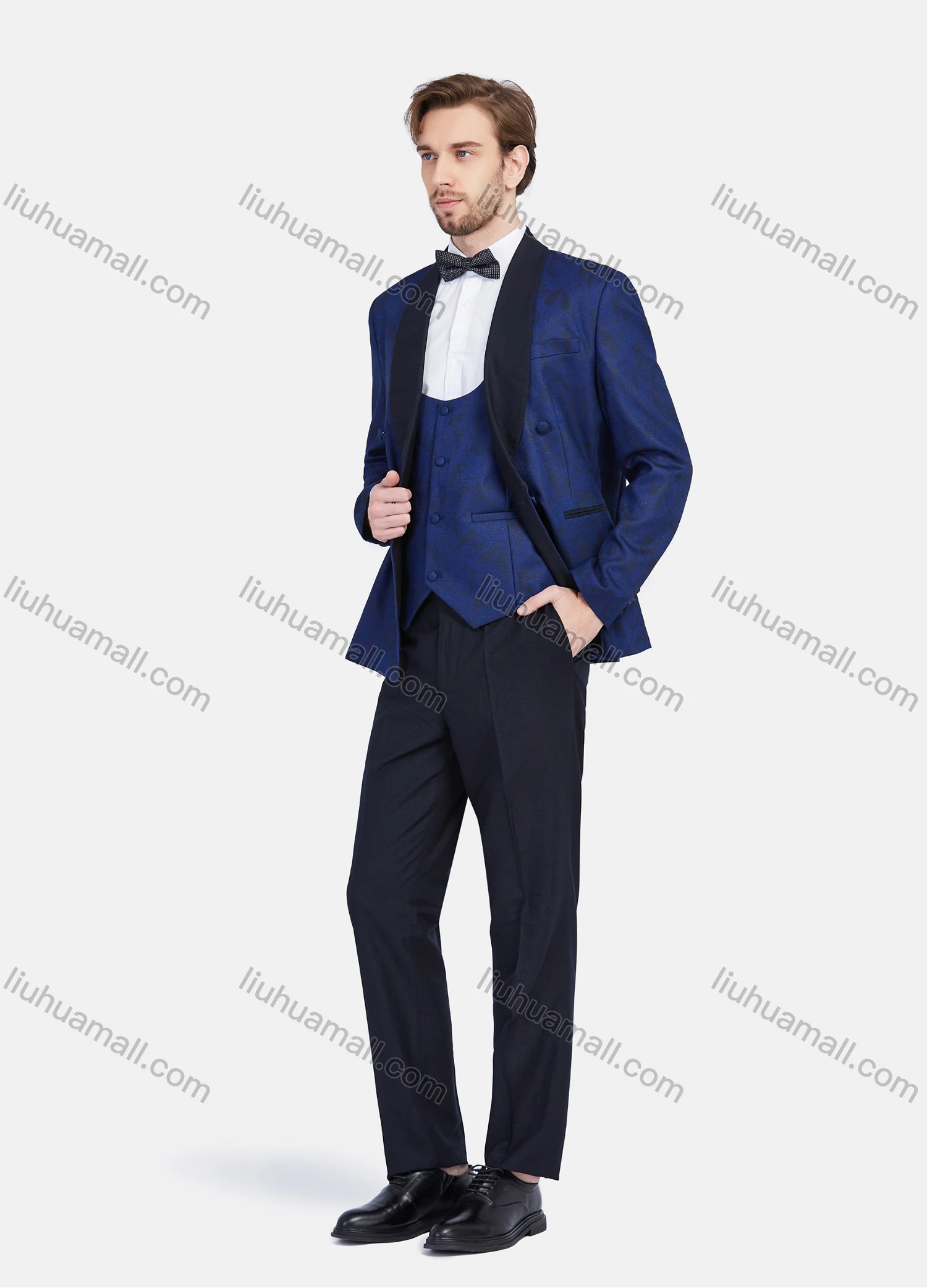 Wholesale Men's Formal Business Contrast Color Double Breasted Lapel Suit Jacket With Waistcoat 3 Piece Set - Liuhuamall
