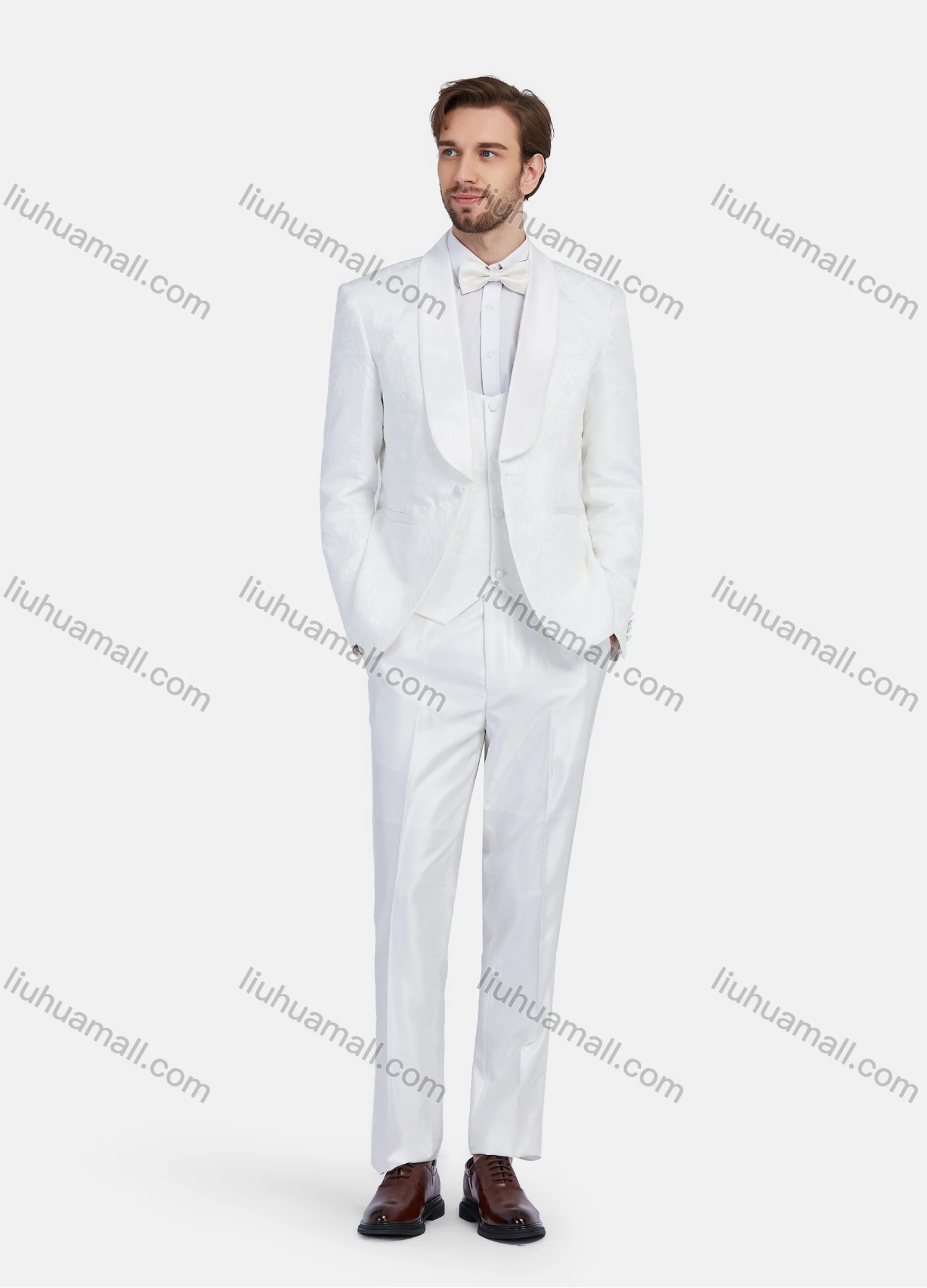 Wholesale Men's Formal Business Plaid Print Slim Fit Lapel Suit Jacket With Waistcoat 3 Piece Set - Liuhuamall