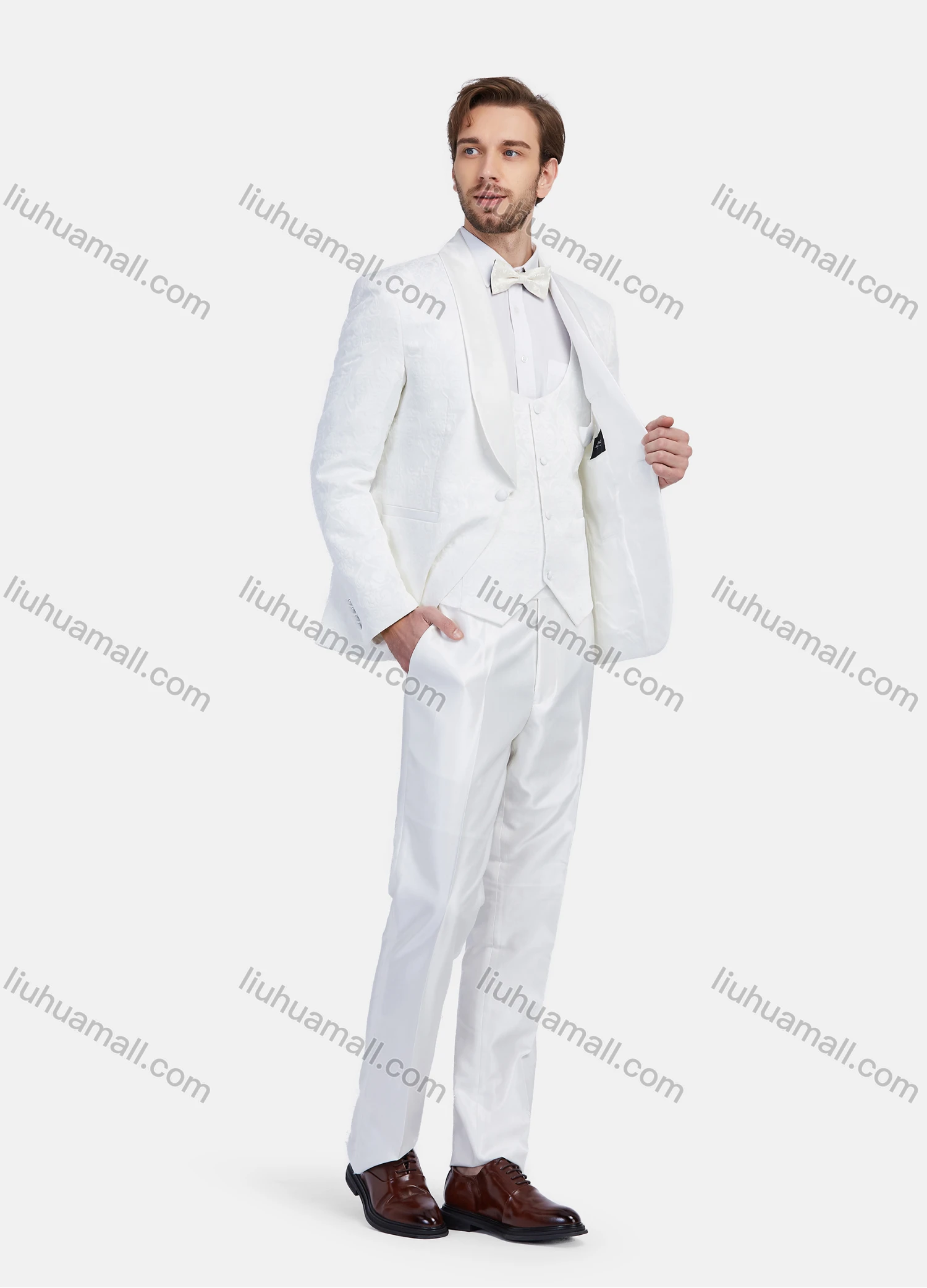 Wholesale Men's Formal Business Plaid Print Slim Fit Lapel Suit Jacket With Waistcoat 3 Piece Set - Liuhuamall