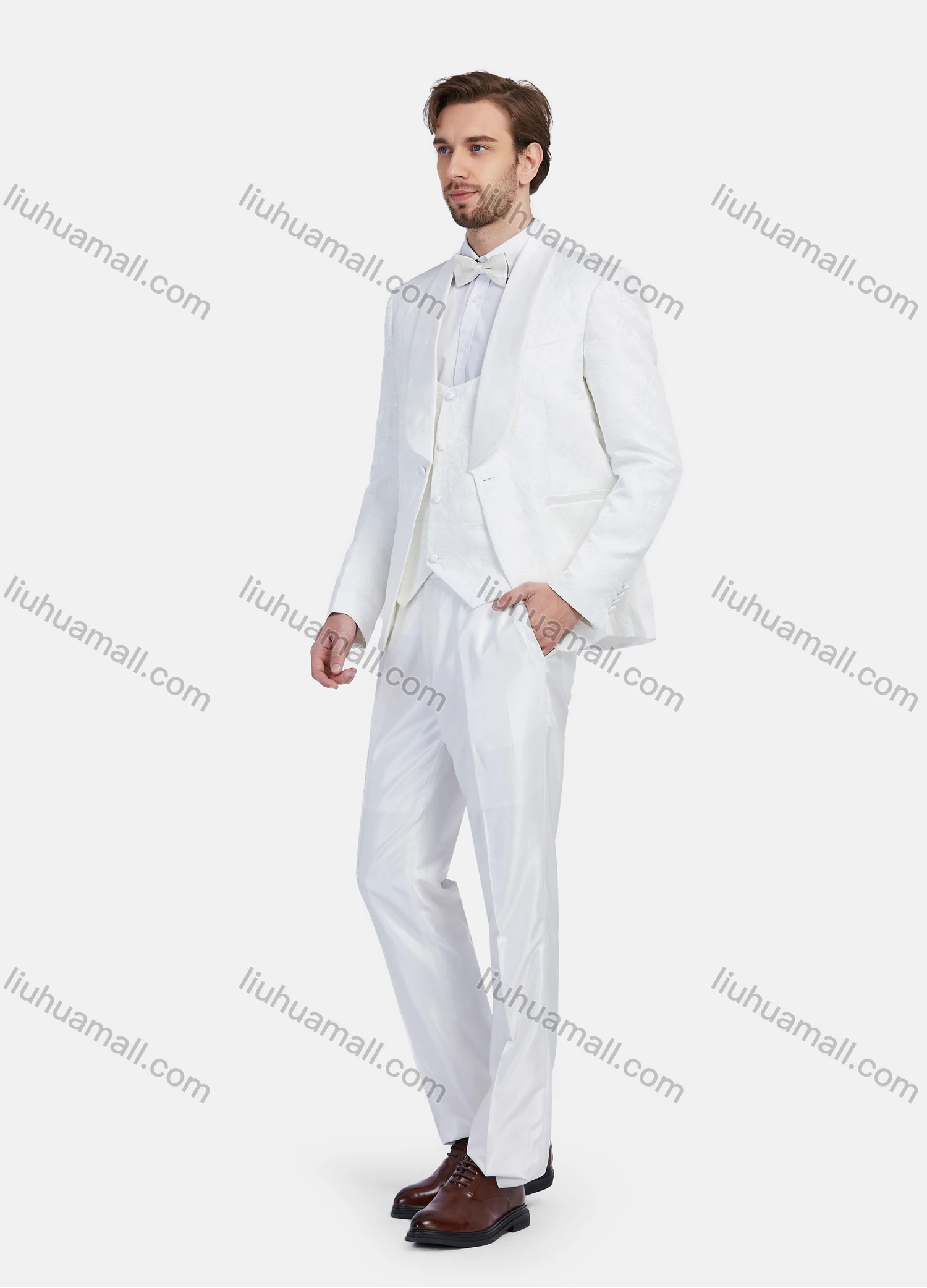 Wholesale Men's Formal Business Plaid Print Slim Fit Lapel Suit Jacket With Waistcoat 3 Piece Set - Liuhuamall