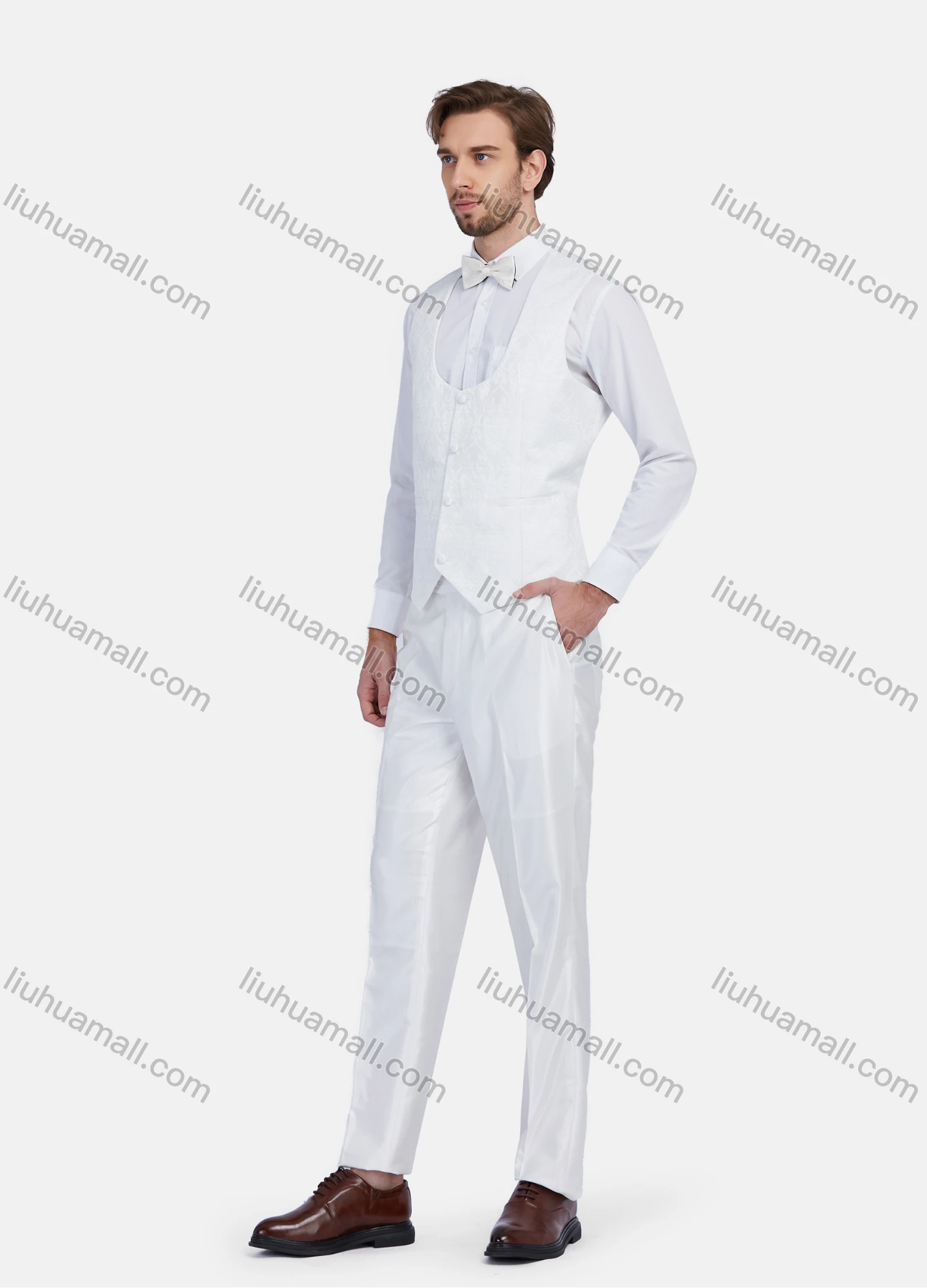 Wholesale Men's Formal Business Plaid Print Slim Fit Lapel Suit Jacket With Waistcoat 3 Piece Set - Liuhuamall