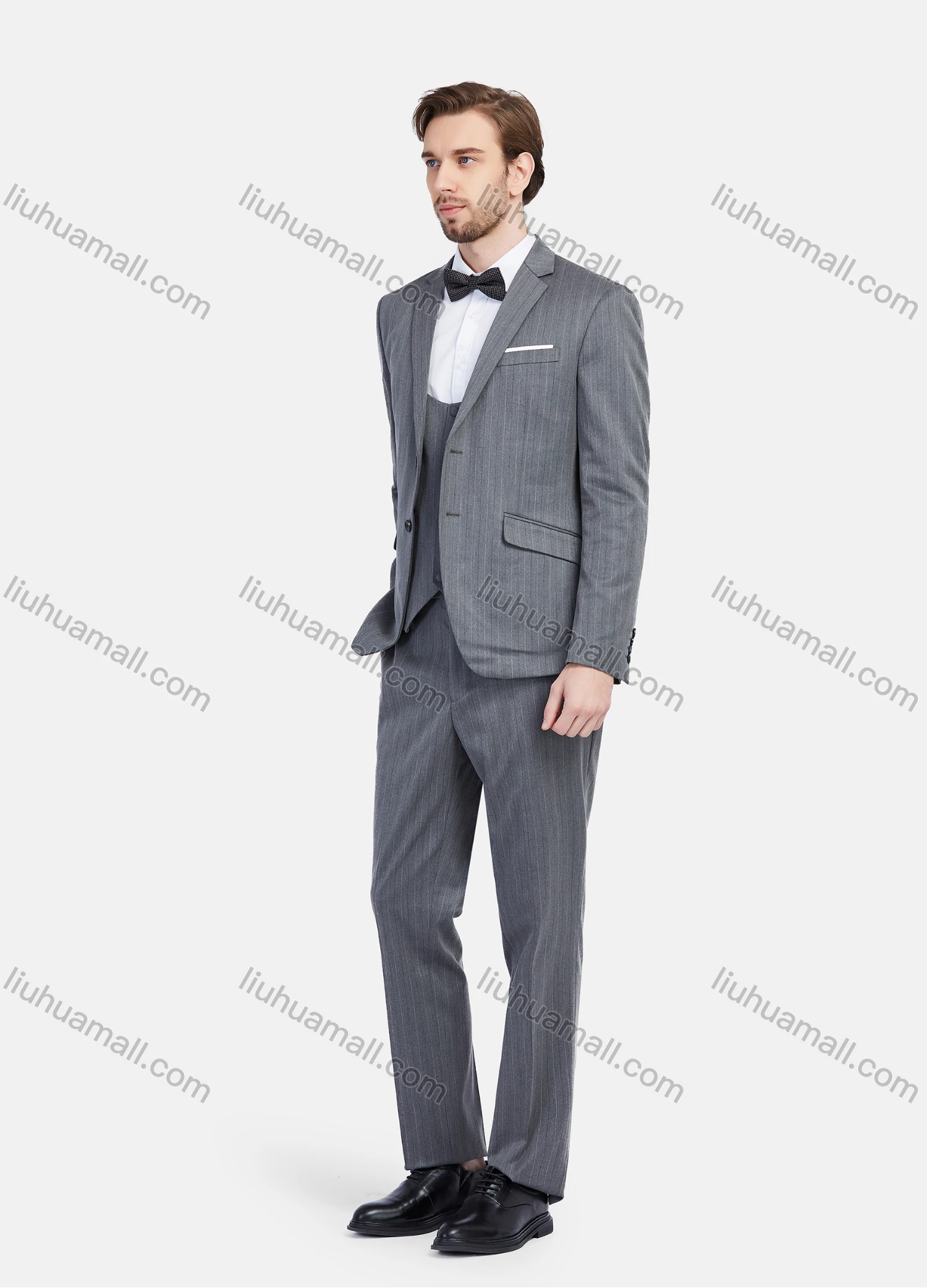Wholesale Men's Formal Business Striped Print Slim Fit Lapel Suit Jacket With Waistcoat 3 Piece Set - Liuhuamall