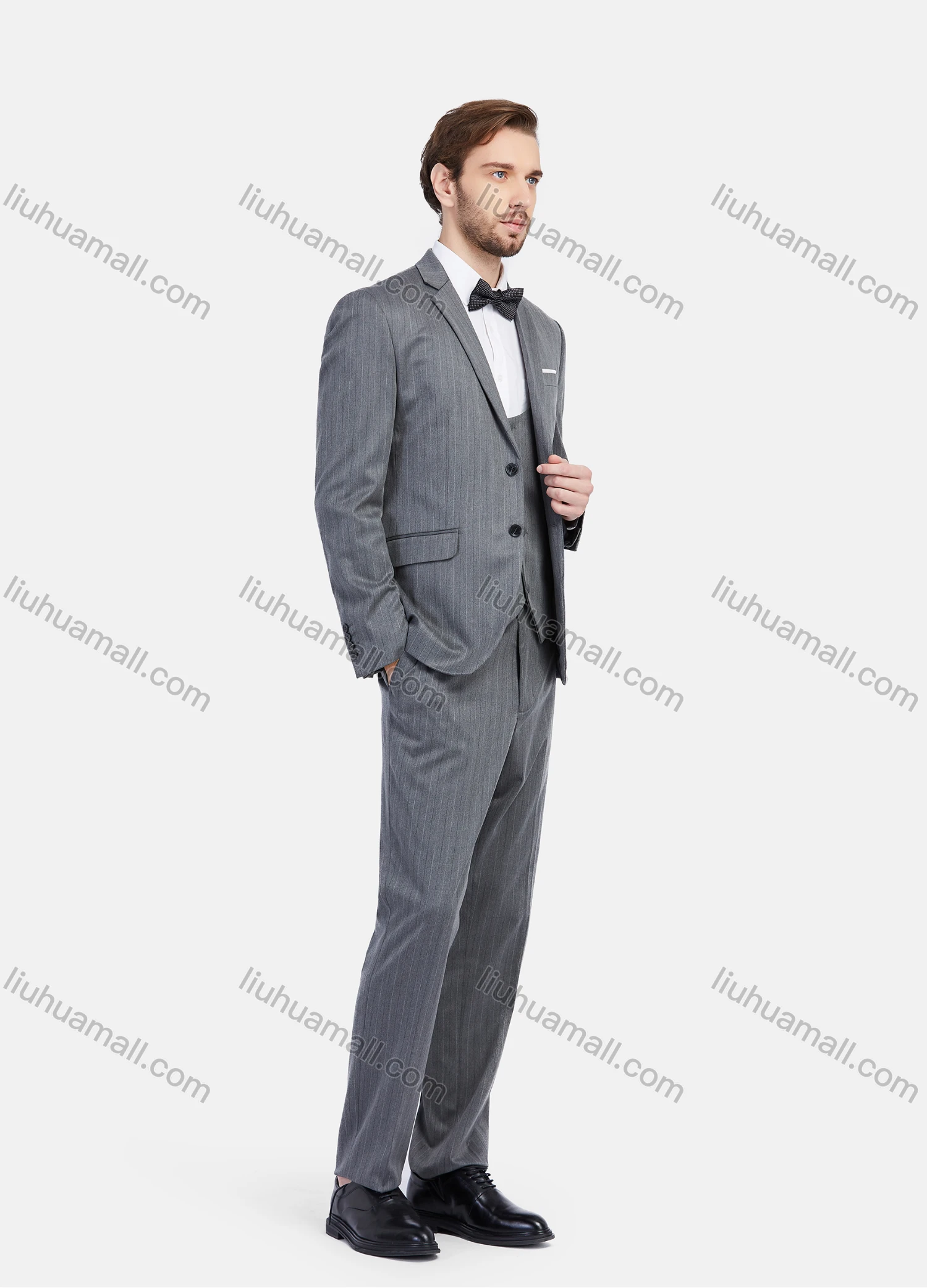 Wholesale Men's Formal Business Striped Print Slim Fit Lapel Suit Jacket With Waistcoat 3 Piece Set - Liuhuamall