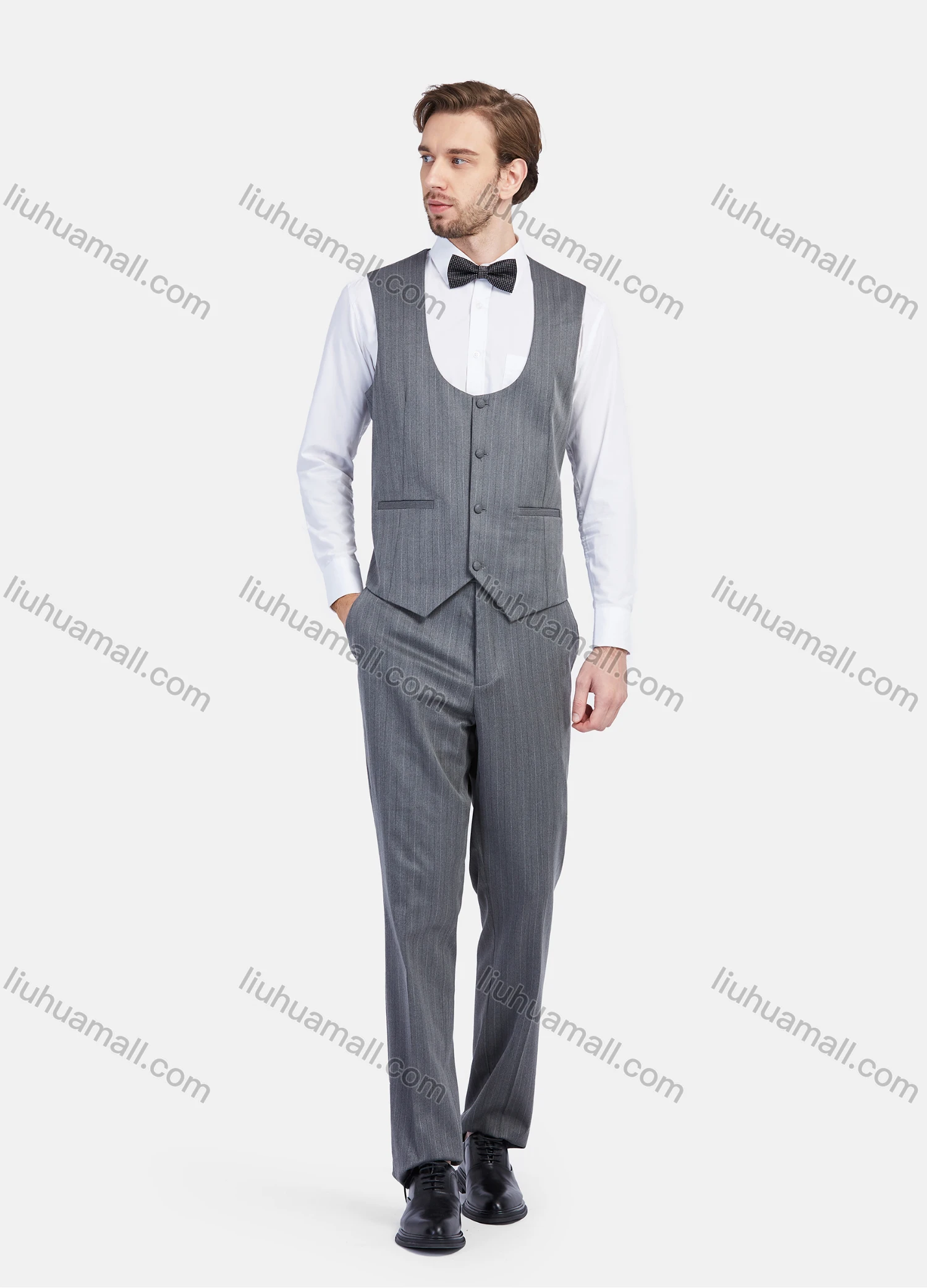 Wholesale Men's Formal Business Striped Print Slim Fit Lapel Suit Jacket With Waistcoat 3 Piece Set - Liuhuamall