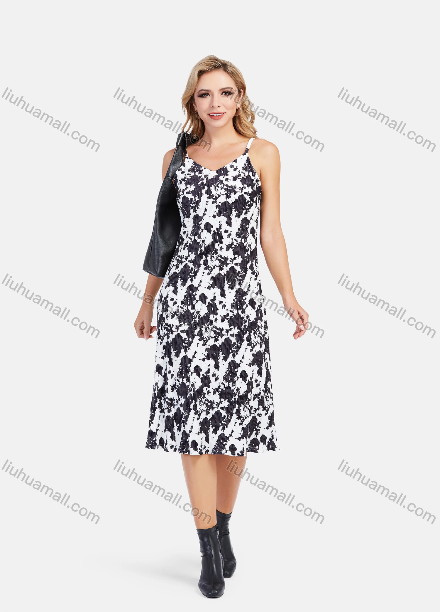 Wholesale Women's Corduroy Beauty Spaghetti Strap Ditsy Floral Rib-Knit Knee Length Cami Dress - Liuhuamall