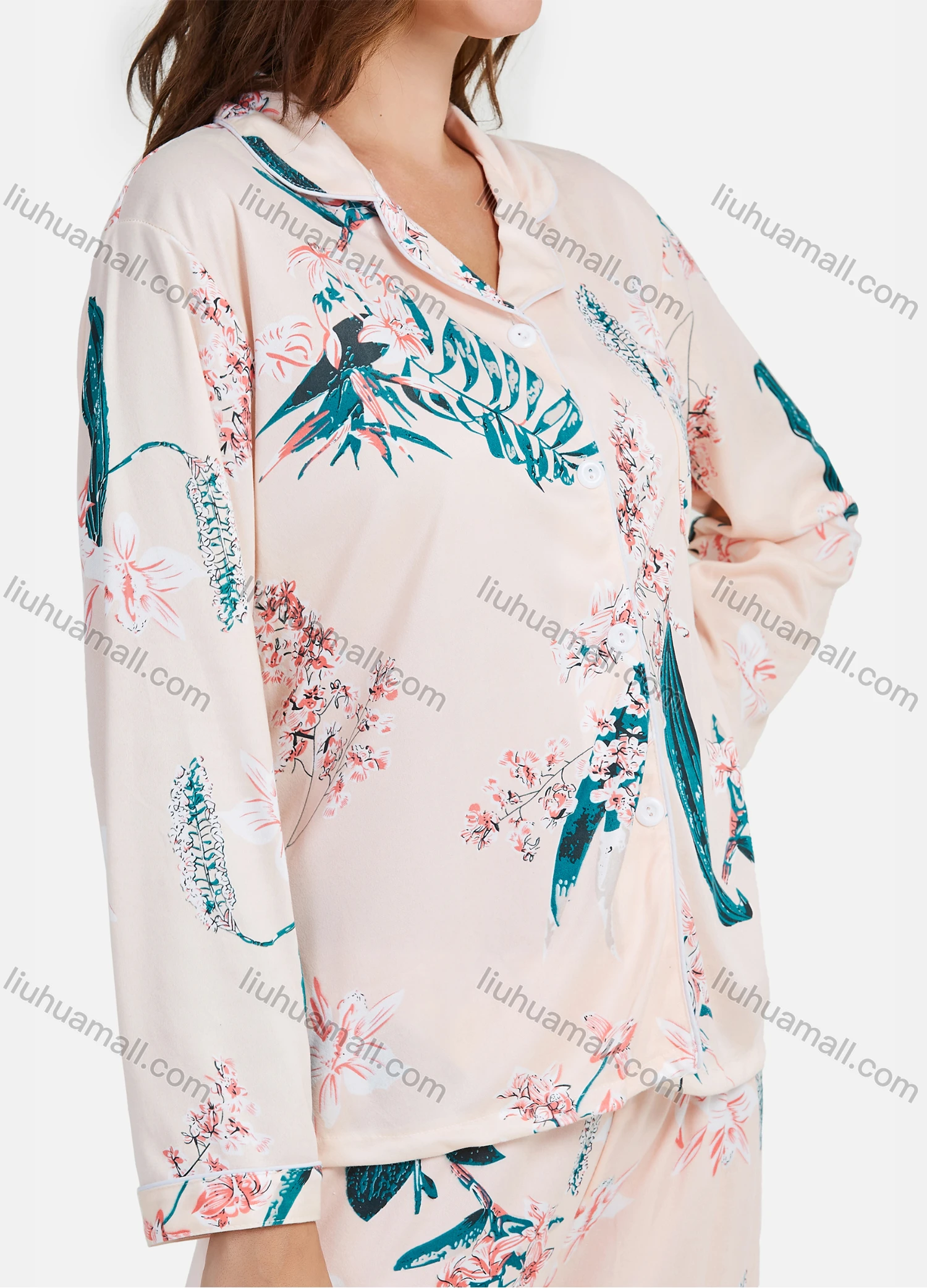 Wholesale Women's Comfy 2 Piece Sleepwear Plant Print Long Sleeve Pajamas Set 070802# - Liuhuamall