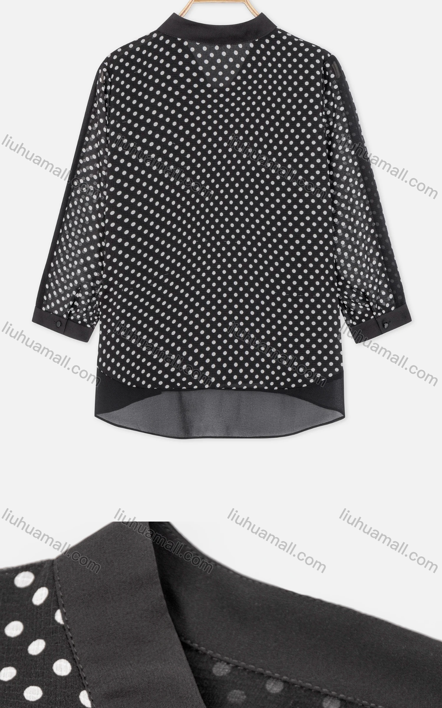 Wholesale Women's Casual Small Tail Buckled Cuff Polka Dot Button&Tie Front Shirt - Liuhuamall