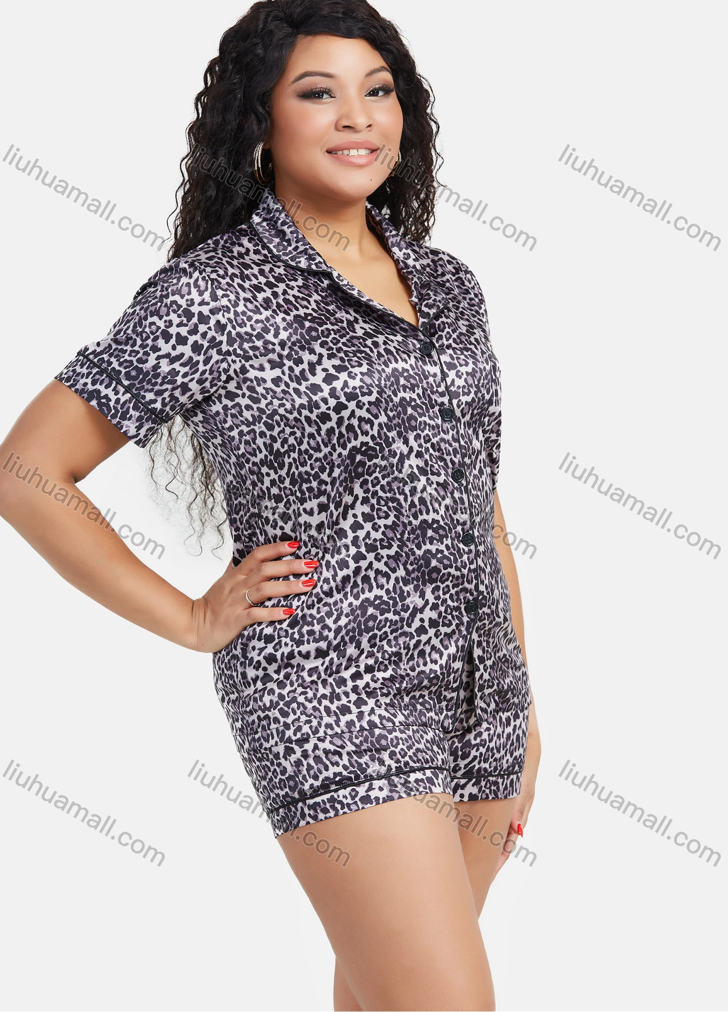 Wholesale Women's Comfy 2 Piece Sleepwear Leopard Print Short Sleeve Pajamas Sets 210808b# - Liuhuamall