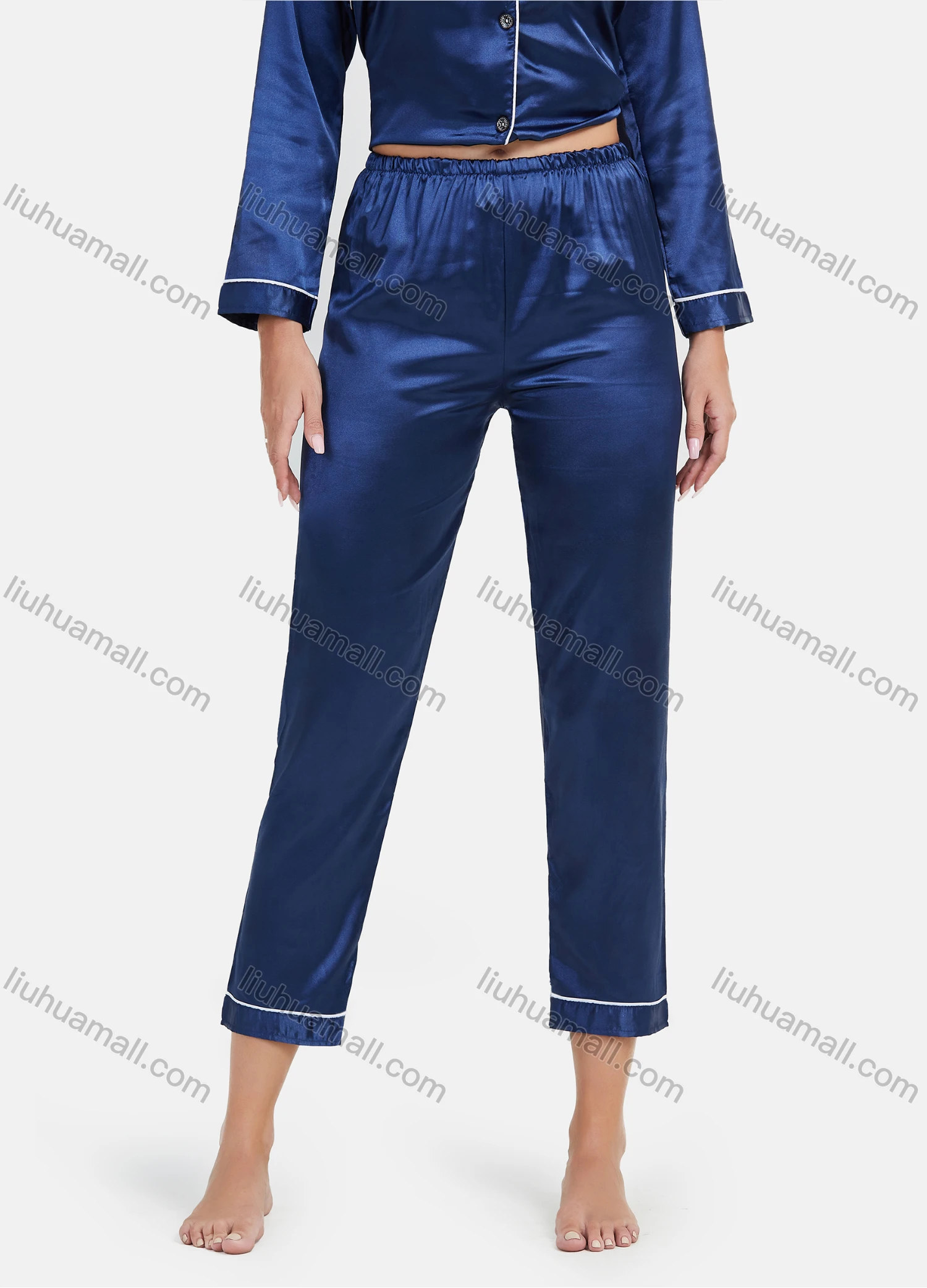 Wholesale Women's Comfy Ice Silk 2 Piece Satin Sleepwear Long Sleeve Pajamas Set L082903# - Liuhuamall