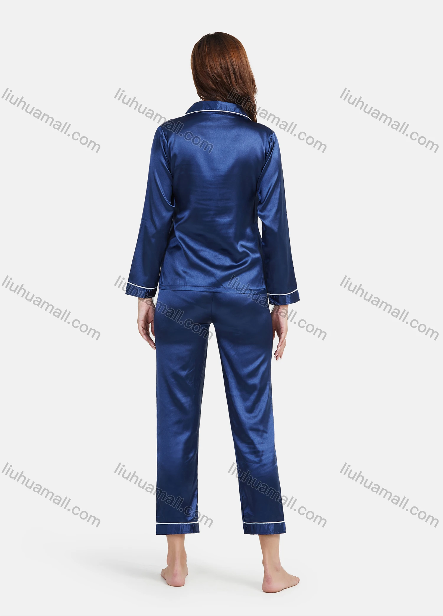 Wholesale Women's Comfy Ice Silk 2 Piece Satin Sleepwear Long Sleeve Pajamas Set L082903# - Liuhuamall