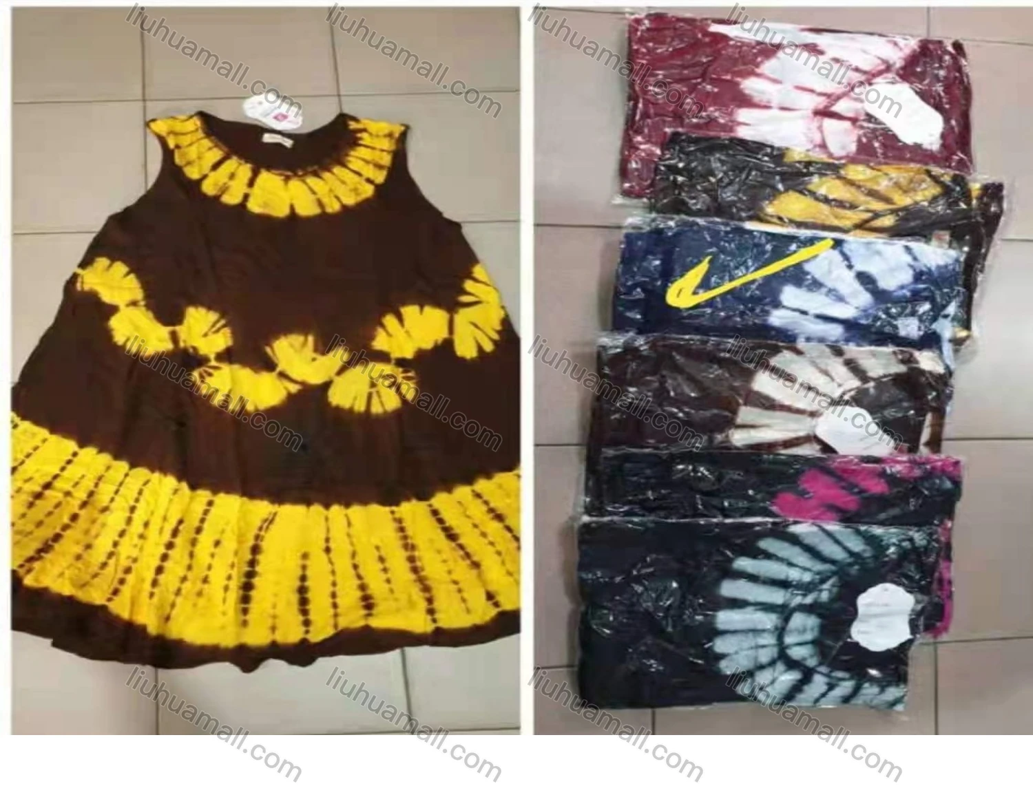 Wholesale Women's Tie Dye Oversized Round Neck Curved Hem Casual Midi Tank Dress 880# - Liuhuamall