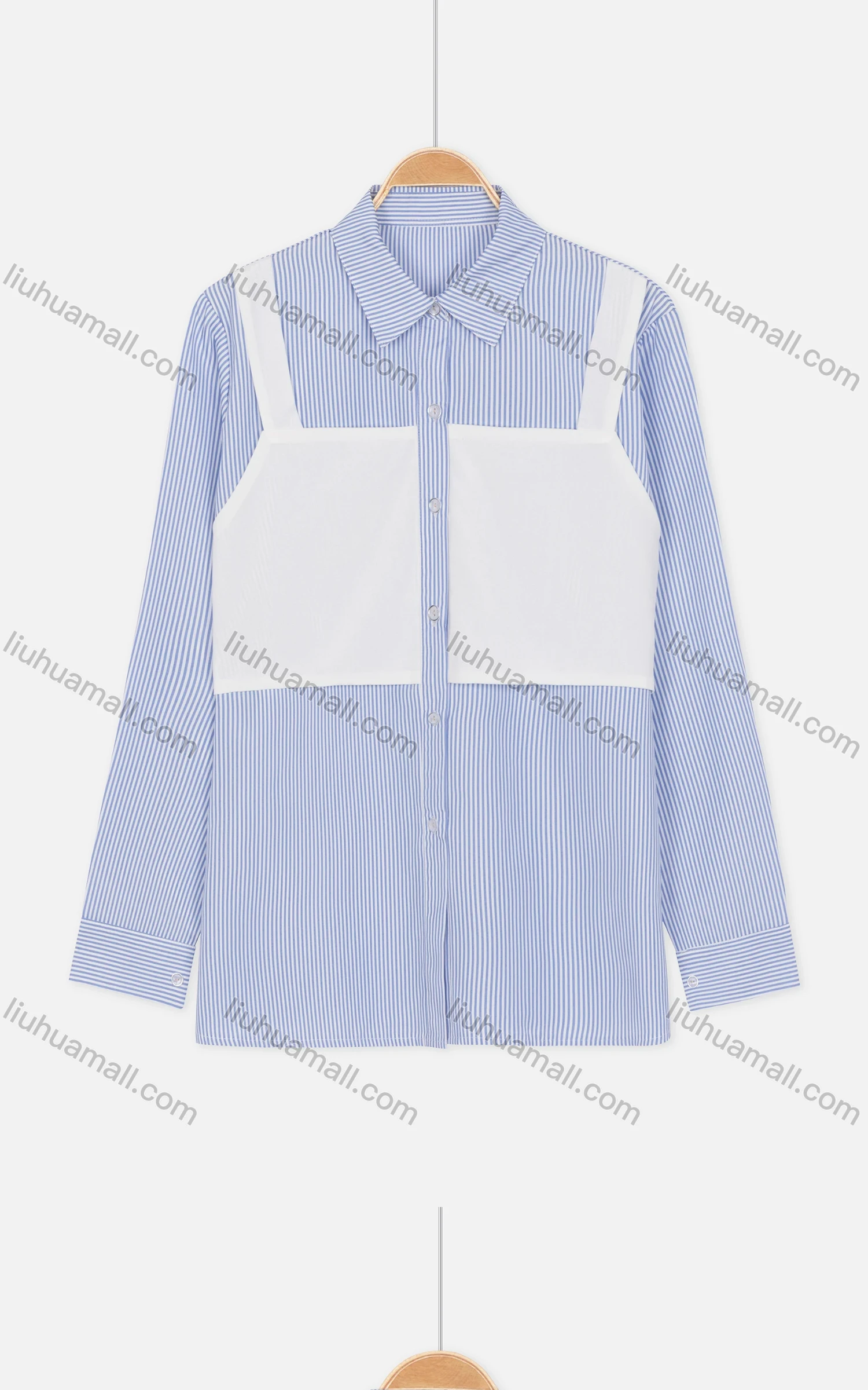 Wholesale Women's Fall Casual Striped Button Closure Spread-Collar Buckled Cuff Shirt - Liuhuamall